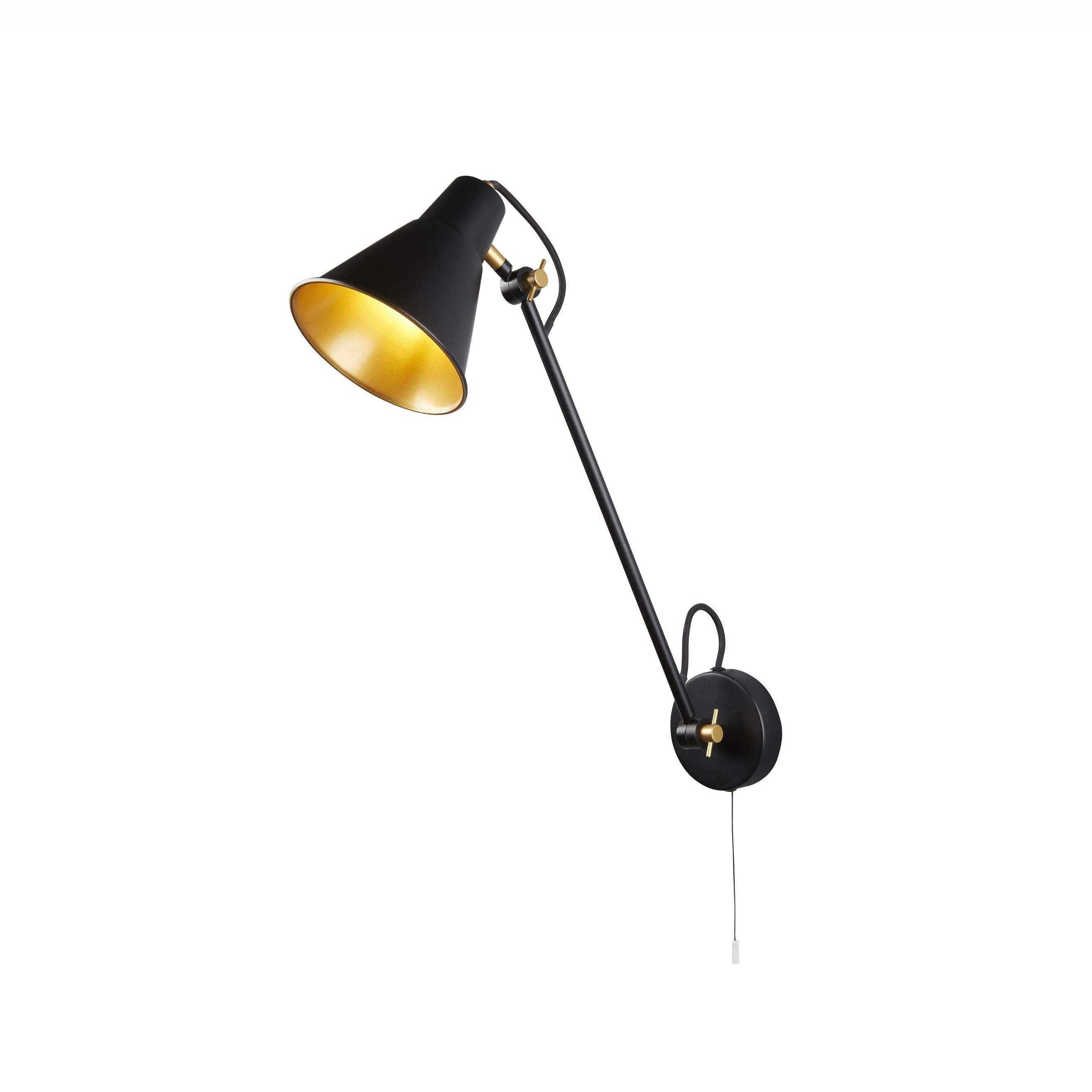 Searchlight Adjustable Wall Lights - applique murale avec interrupteur à tirette - cm - noir mat et or
