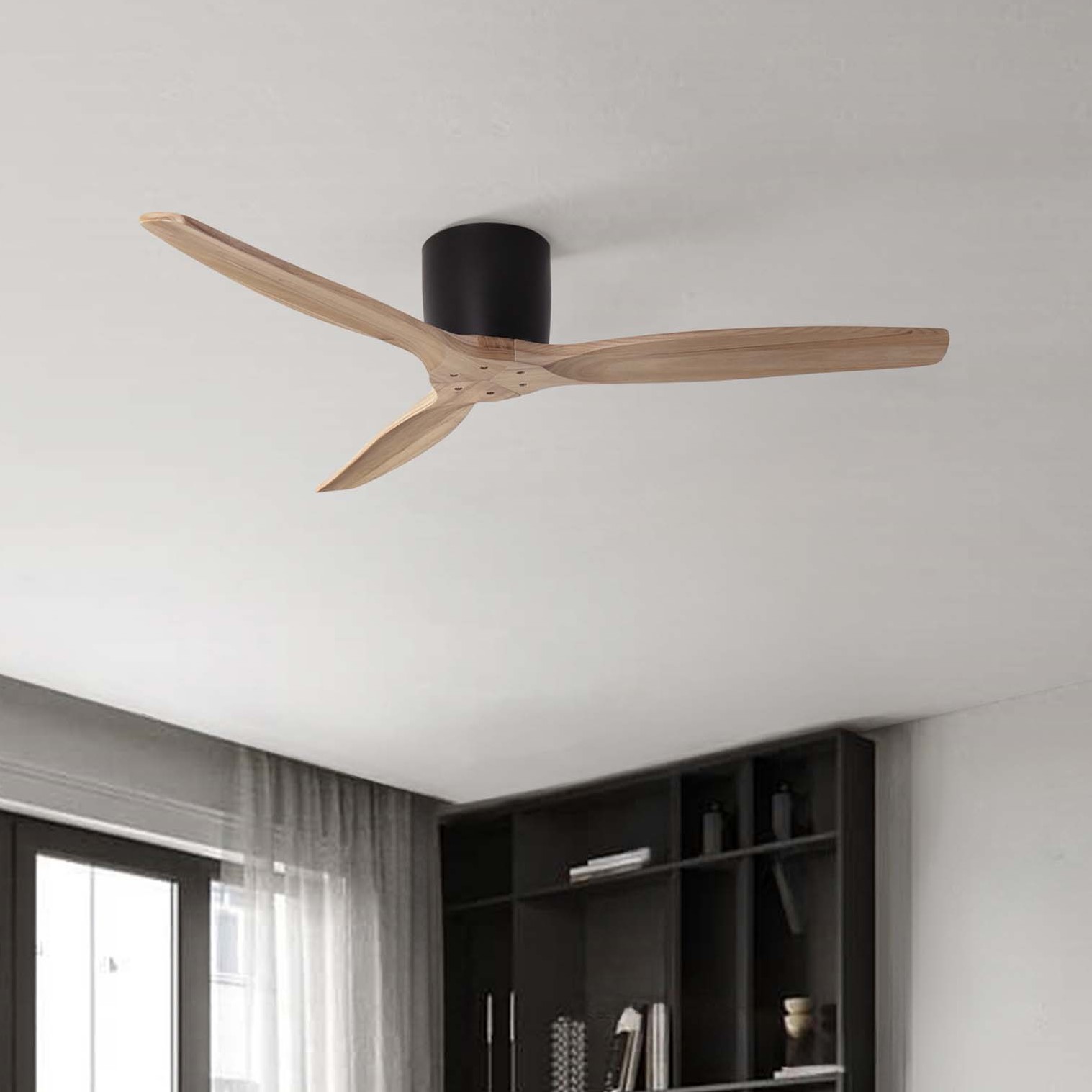 Nova Luce Ninemia - ventilateur de plafond avec télécommande - Ø - noir sablé et bois naturel
