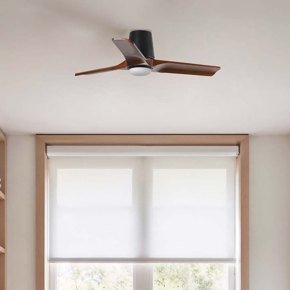 Faro Heywood Tub S - ventilateur de plafond avec lumière - Ø - noir mat et noyer