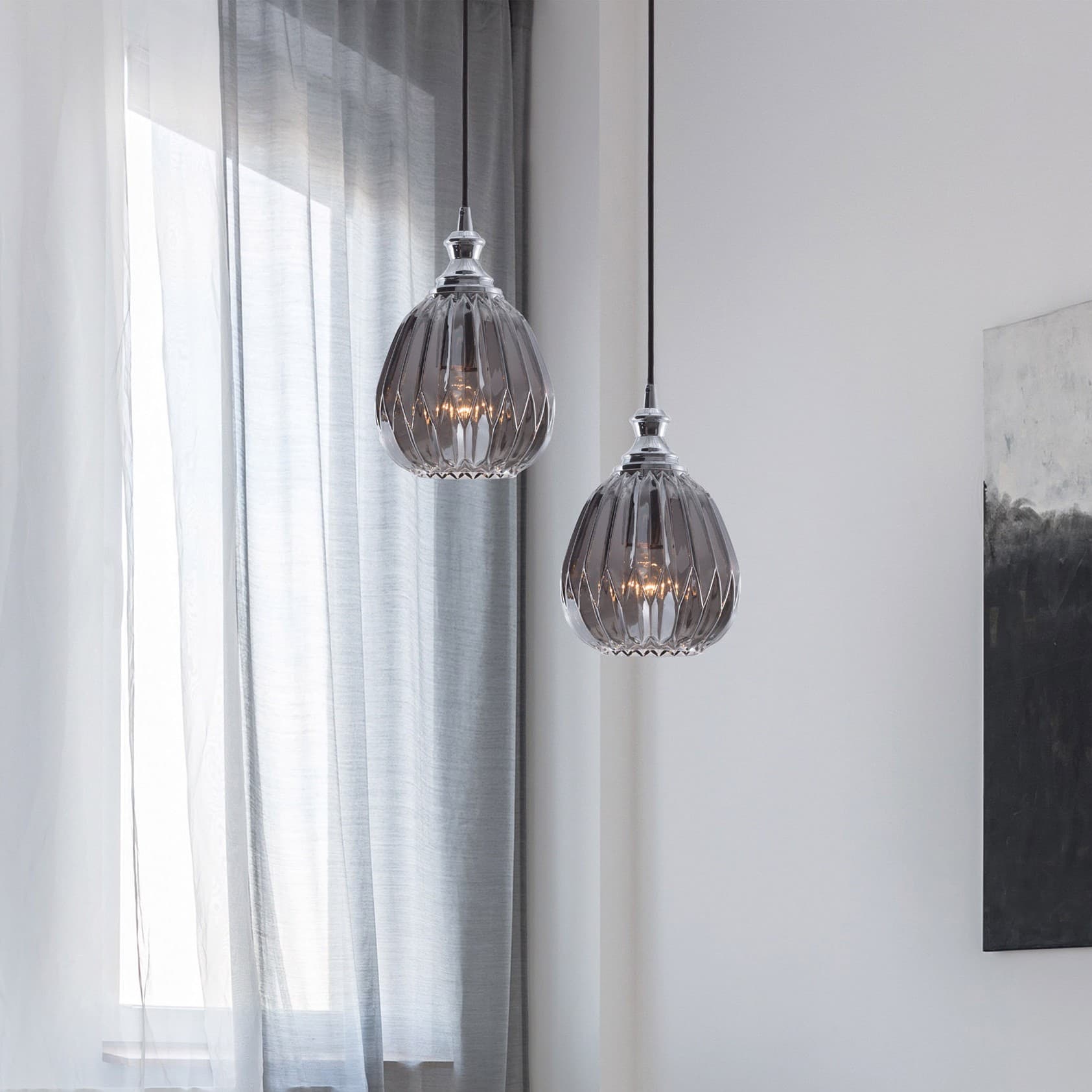Nova Luce Zarley - lampe suspendue - Ø cm - chrome et gris fumé