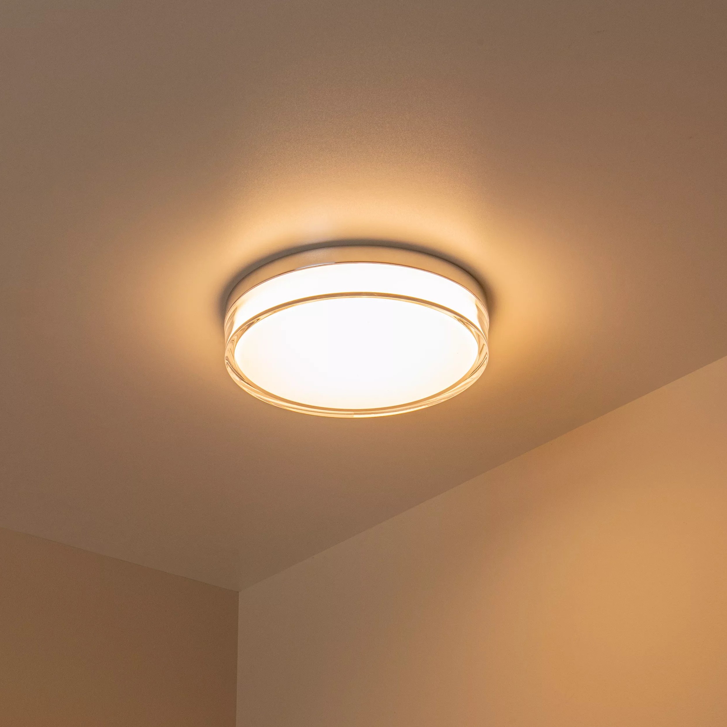 Lucide Plano - plafonnier d'extérieur - Ø ,9 cm - 16W LED dimmable inclus - IP44 - opale et chrome