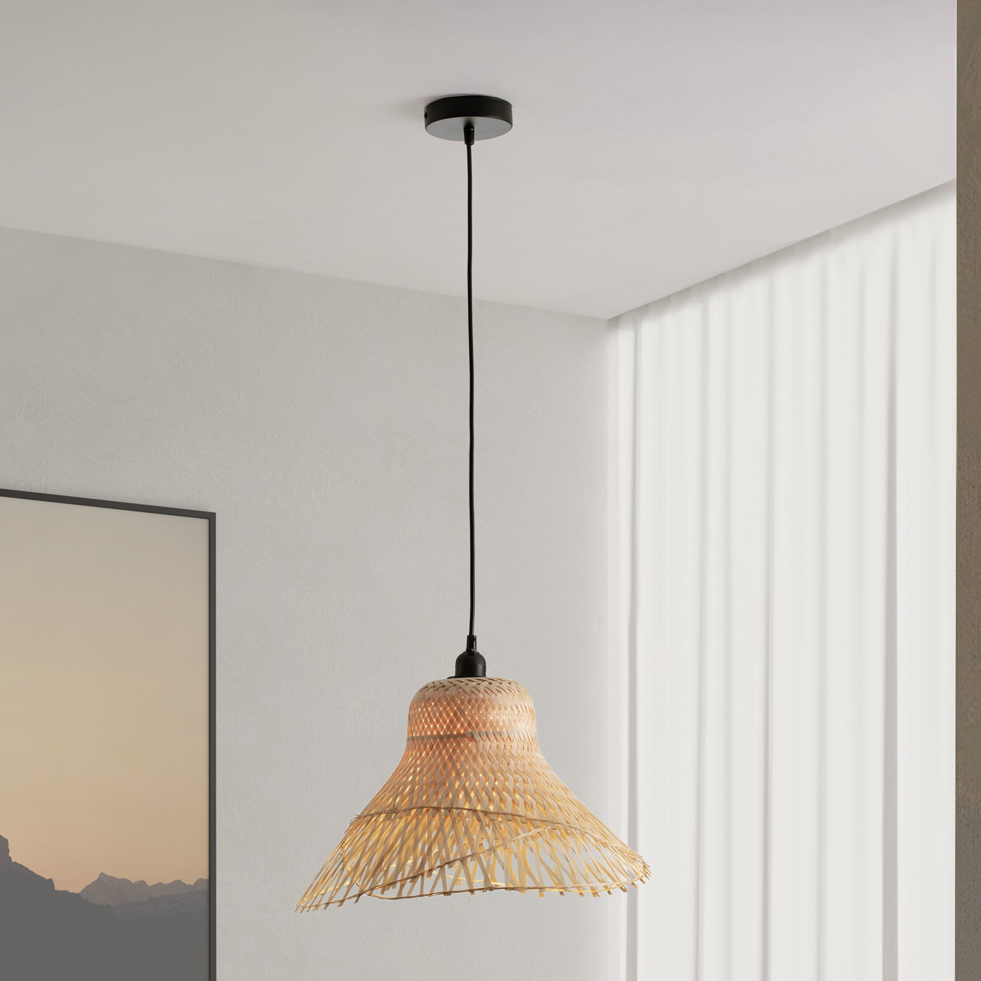 Nova Luce Aura - lampe suspendue - Ø cm - rotin et noir sablé