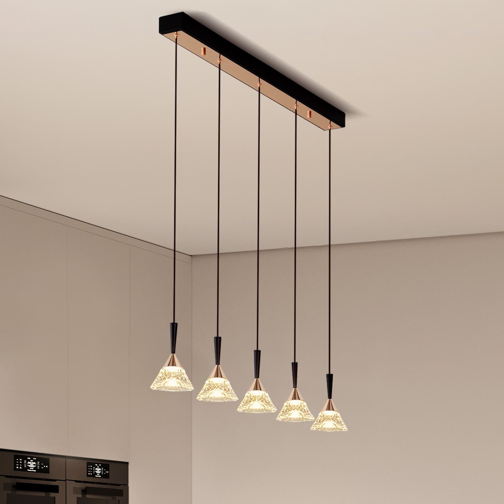 Nova Luce Paluz - lampe suspendue - 90,5 x ,5 cm - 30W dimmable LED inclus - noir mat et or rose