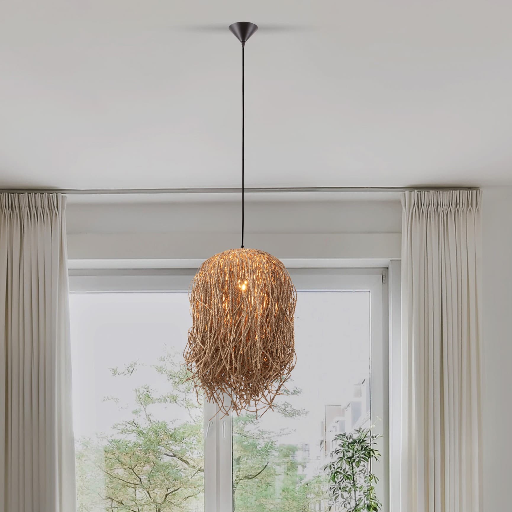 Nova Luce Hay - lampe suspendue - Ø cm - joncs de mer naturel et noir — vue 3
