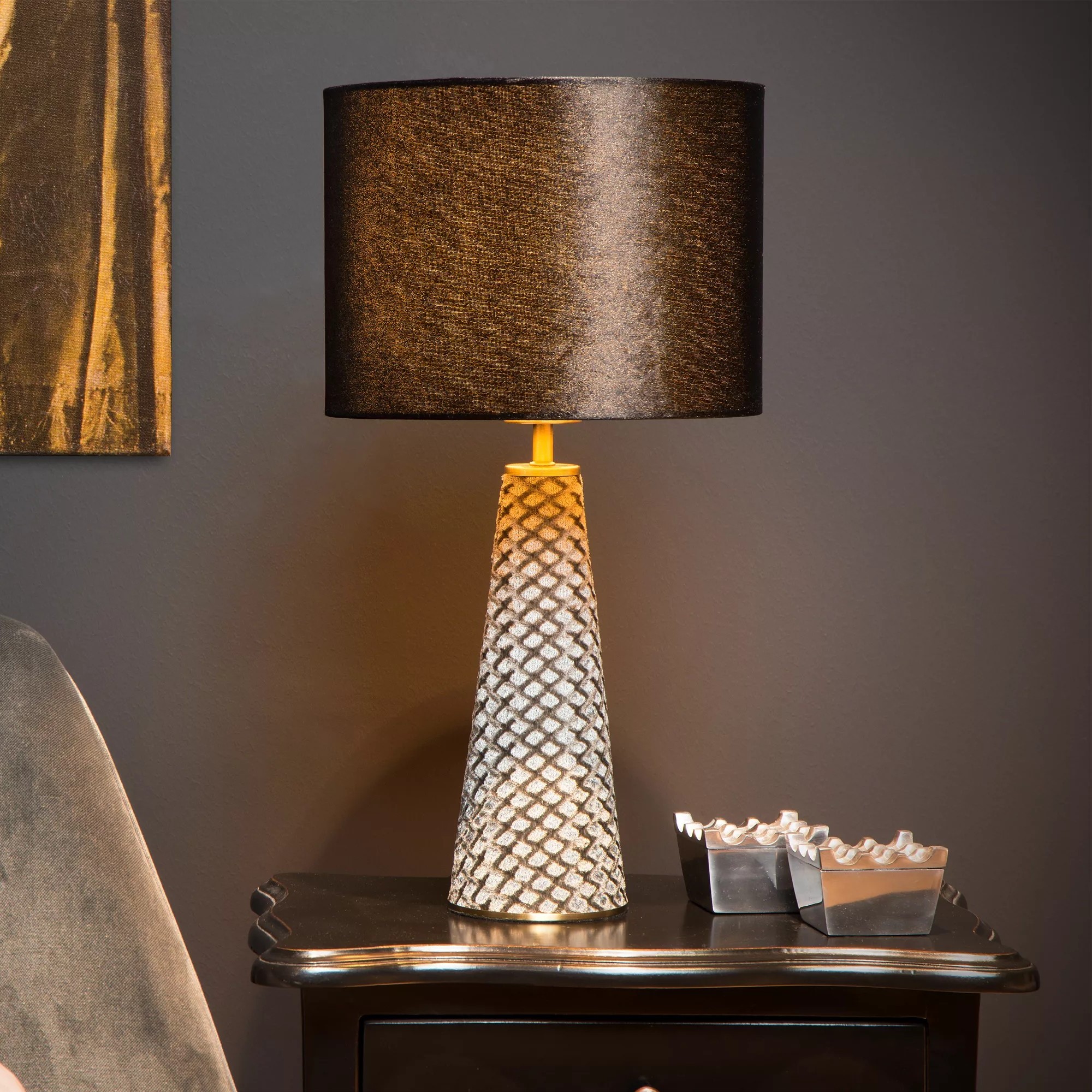 Lucide Extravaganza Velvet - lampe à poser - Ø cm - noir et gris