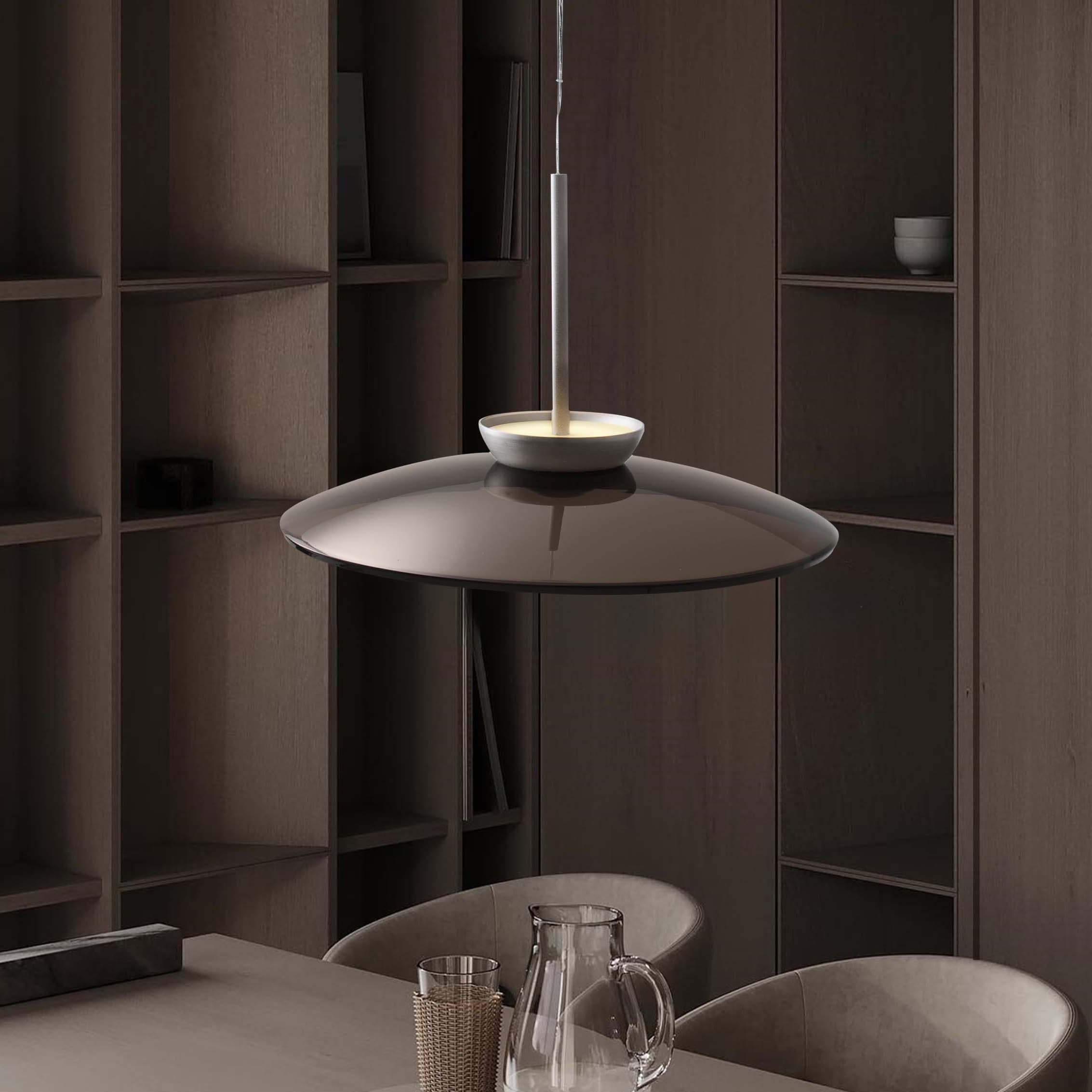 Nova Luce Esti - lampe suspendue - Ø cm - 21W dimmable LED inclus - nickel brossé et verre brun foncé