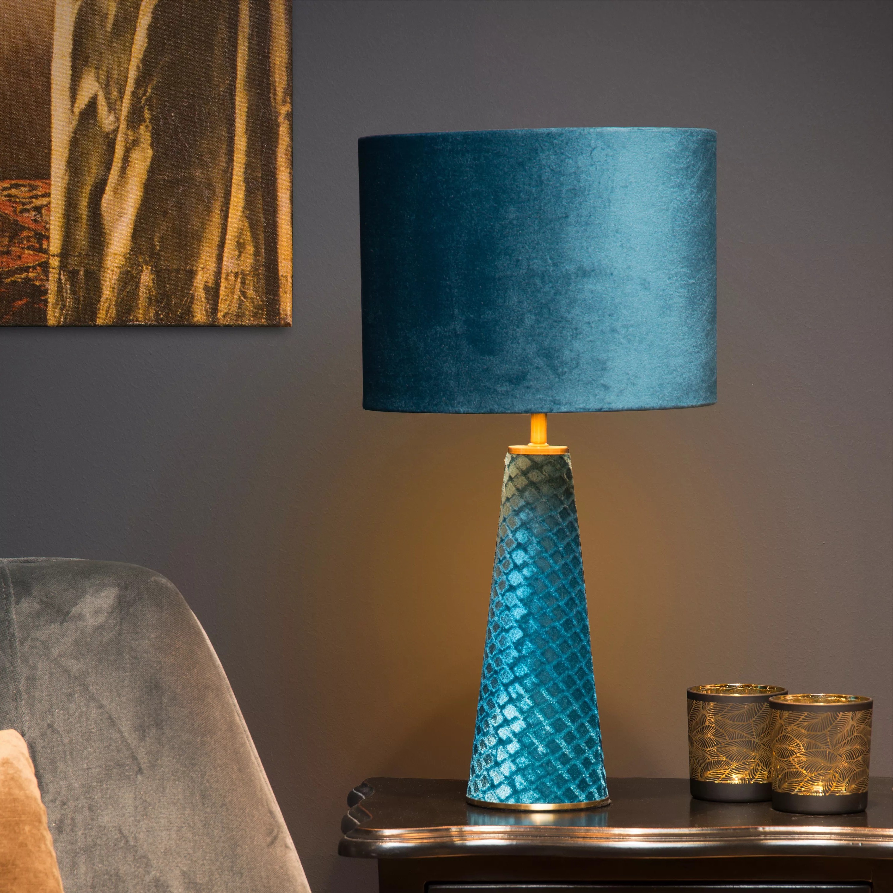 Lucide Extravaganza Velvet - lampe à poser - Ø cm - turquoise
