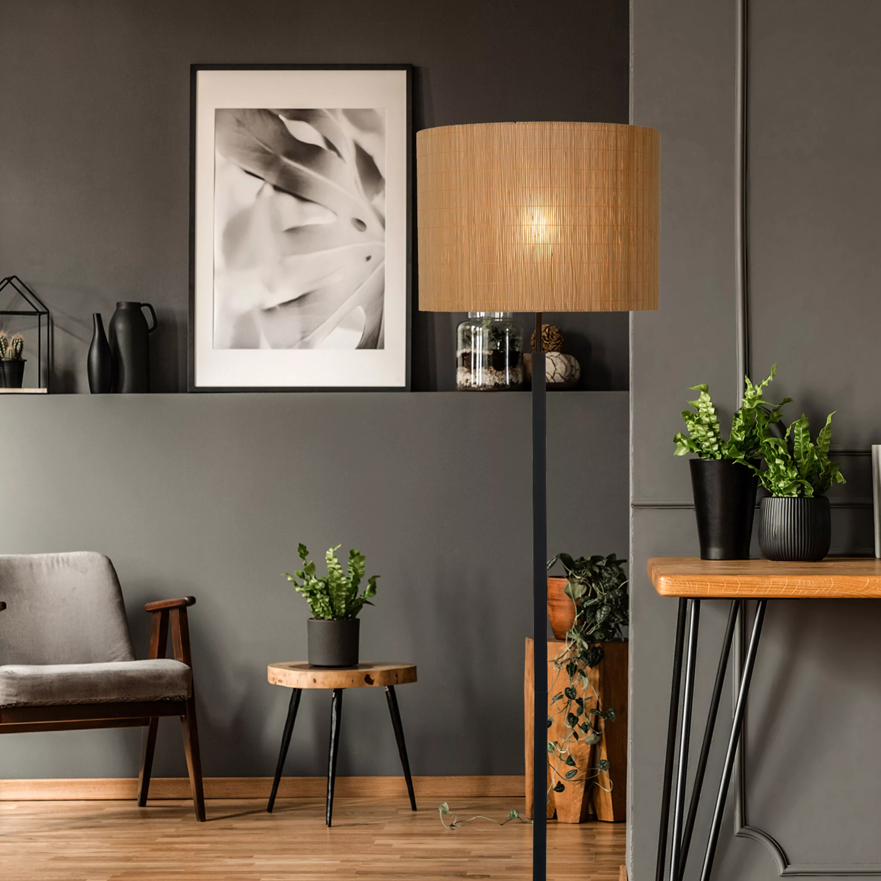 Lucide Magius - lampadaire - 156,5 cm - brun clair et noir