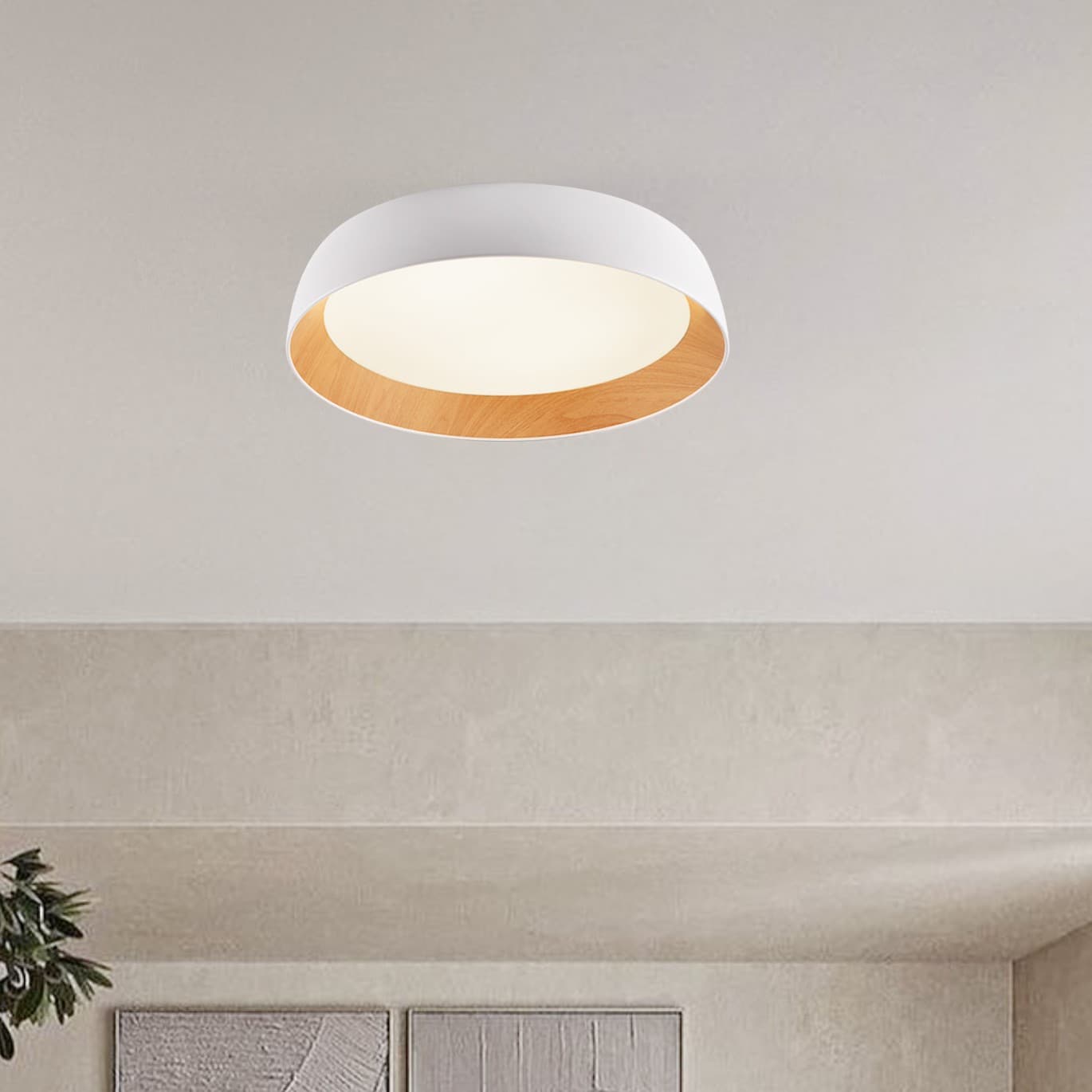 Nova Luce Sigi - plafonnier - Ø cm - 50W dimmable LED inclus - blanc sablé et bois