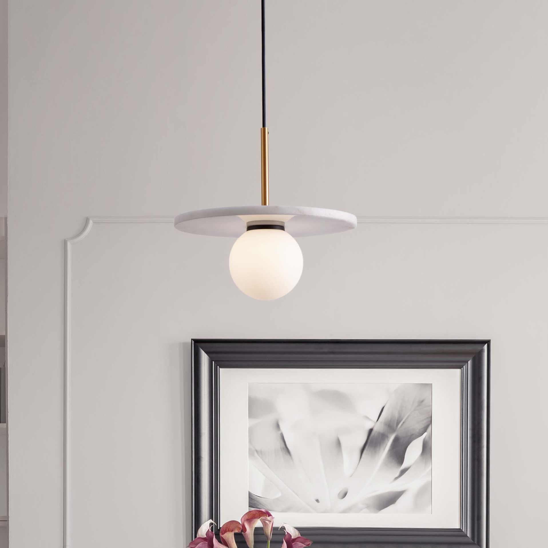 Nova Luce Idor - lampe suspendue - Ø cm - marbre blanc et verre opale