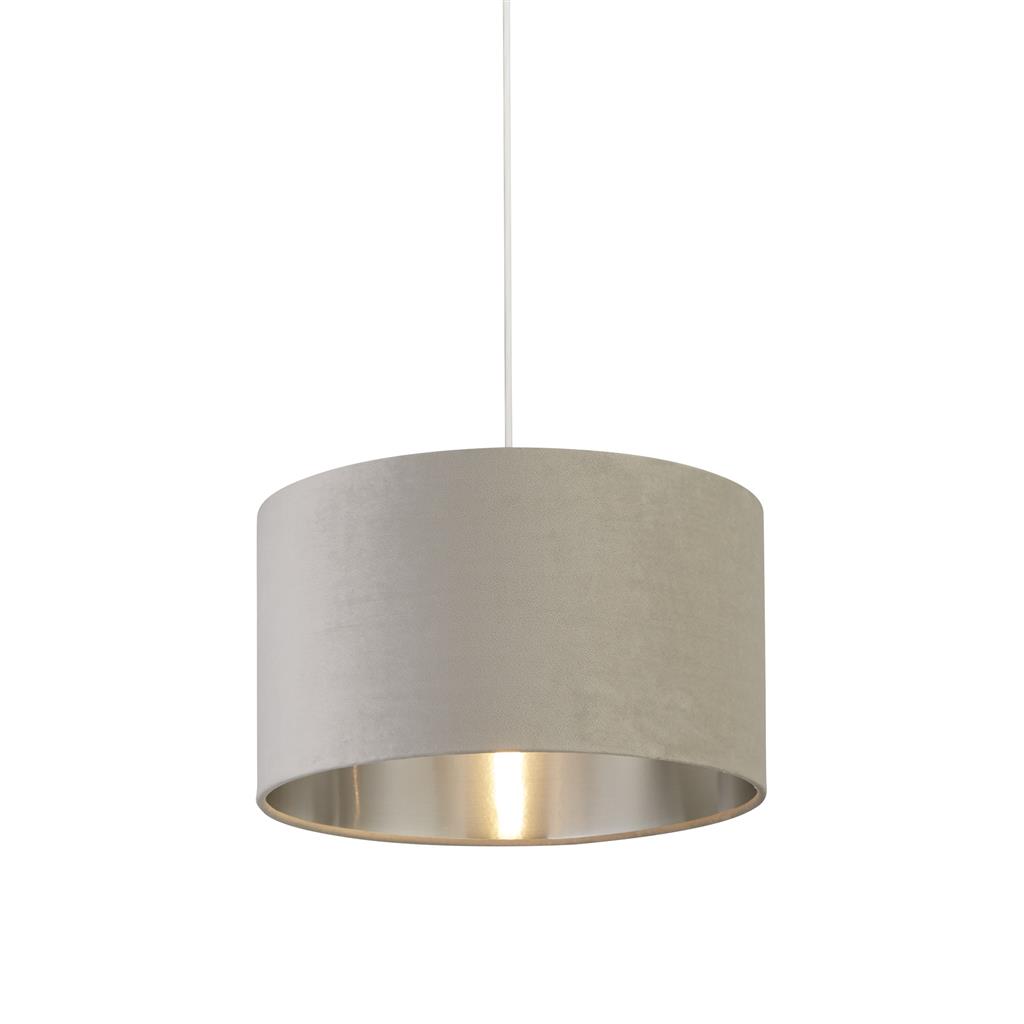 Searchlight Velvet Drum - abat-jour - Ø cm - gris clair et argenté
