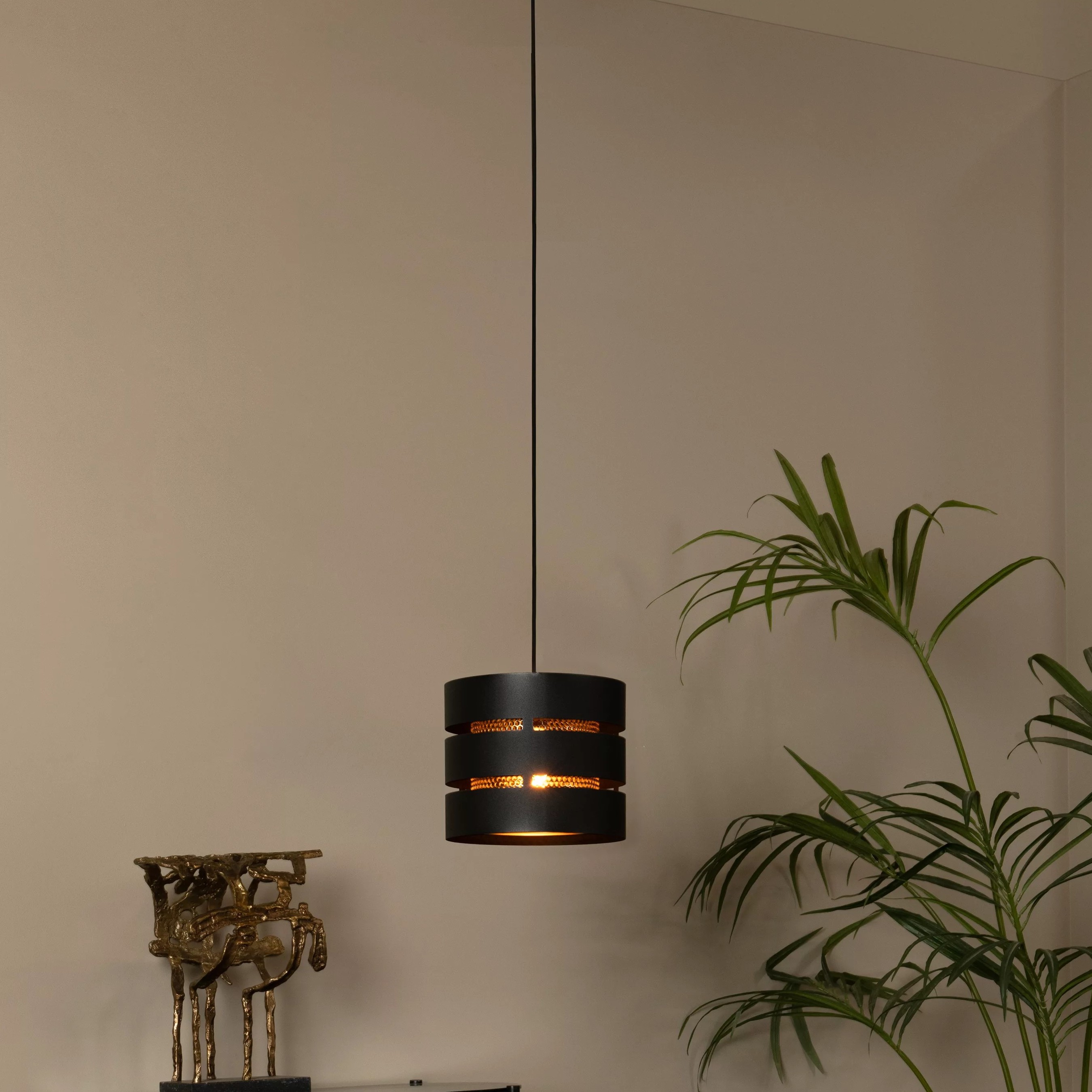 Lucide Rosas - lampe suspendue - Ø cm - noir et laiton
