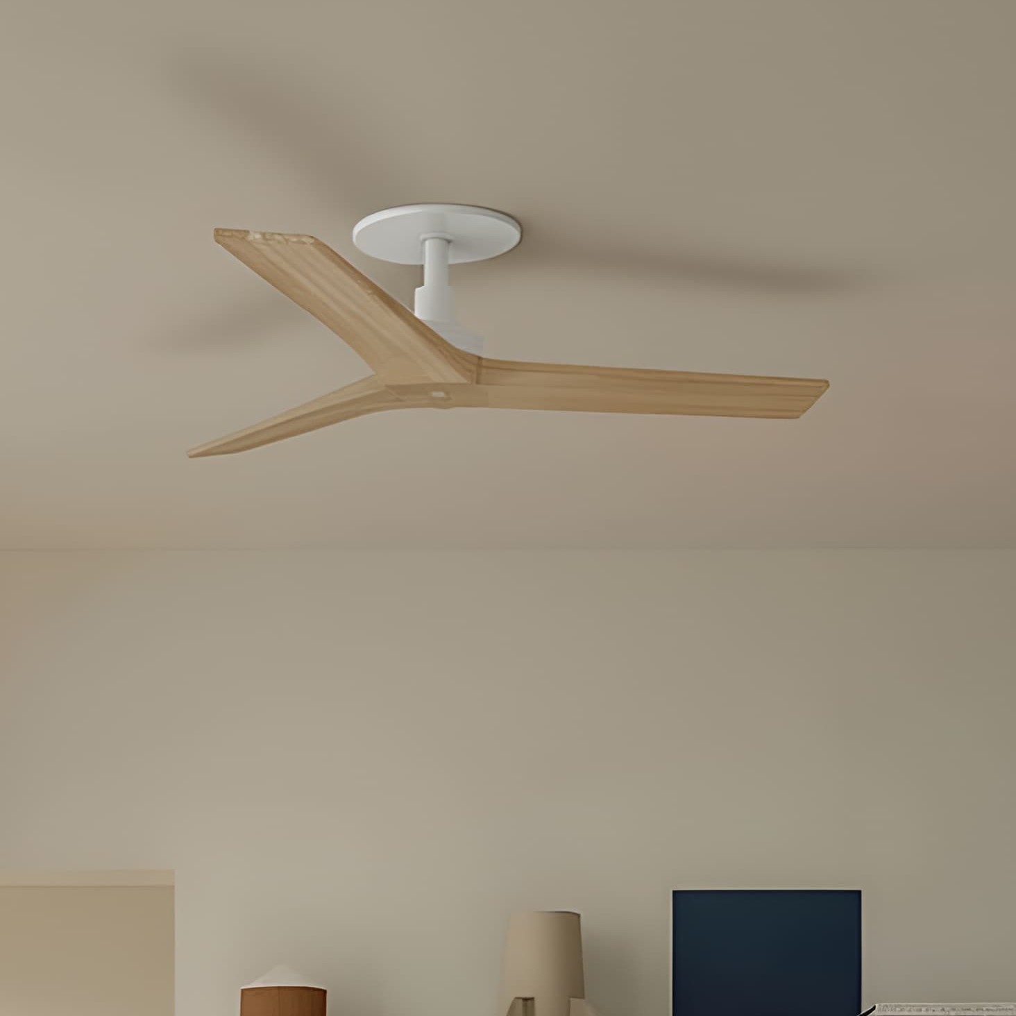 Faro Klim S - ventilateur de plafond avec rosace encastrée - Ø 92,5 cm - blanc mat et pin