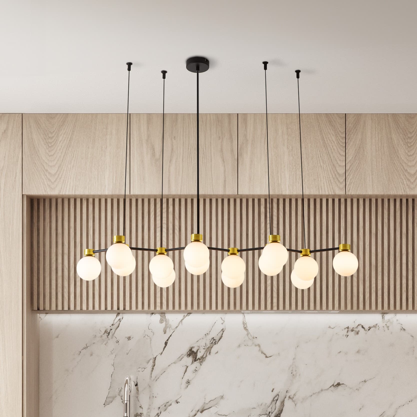 Nova Luce Ovalino - lampe suspendue - x - satin doré, noir mat et blanc opale