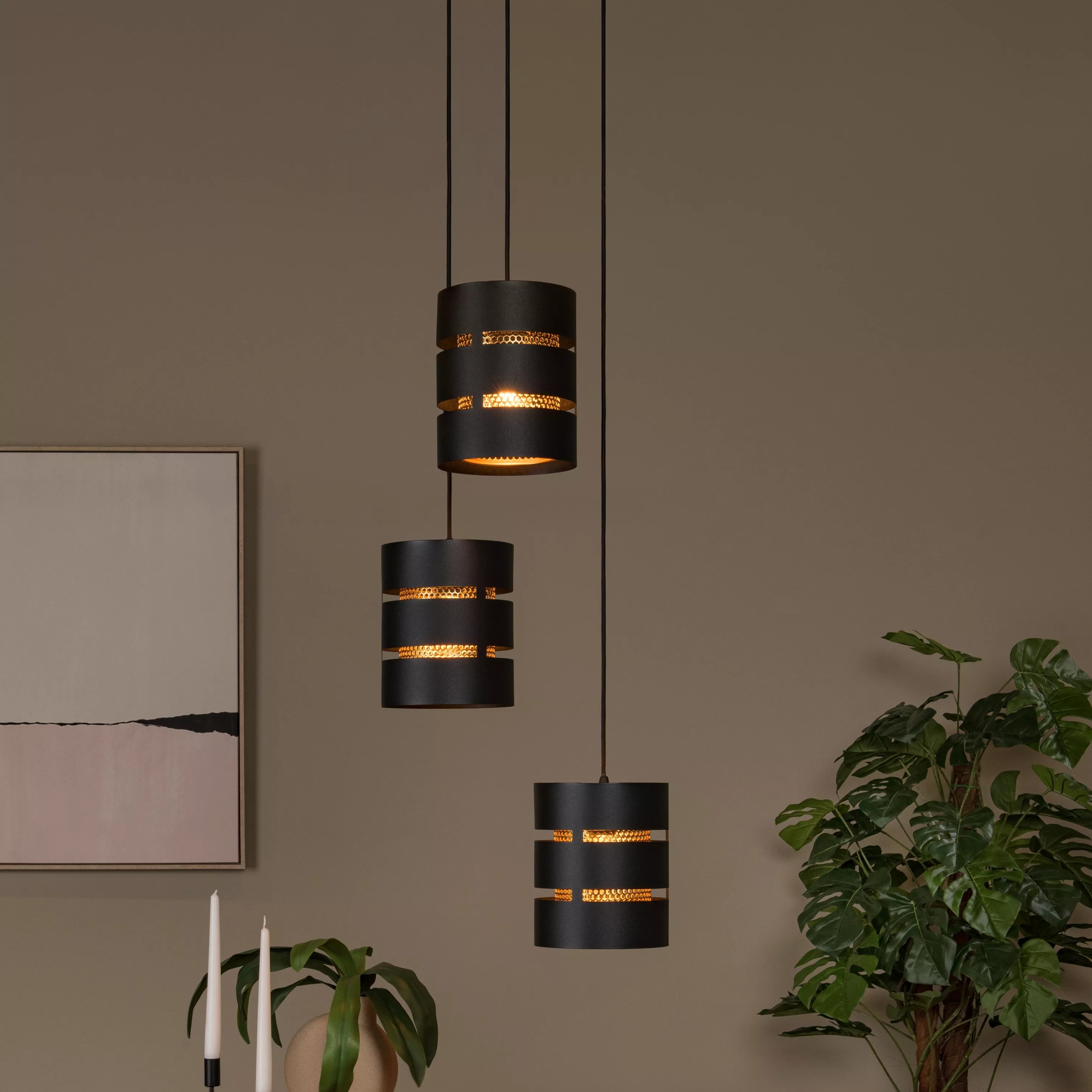 Lucide Rosas - lampe suspendue 3L - Ø cm - noir et laiton