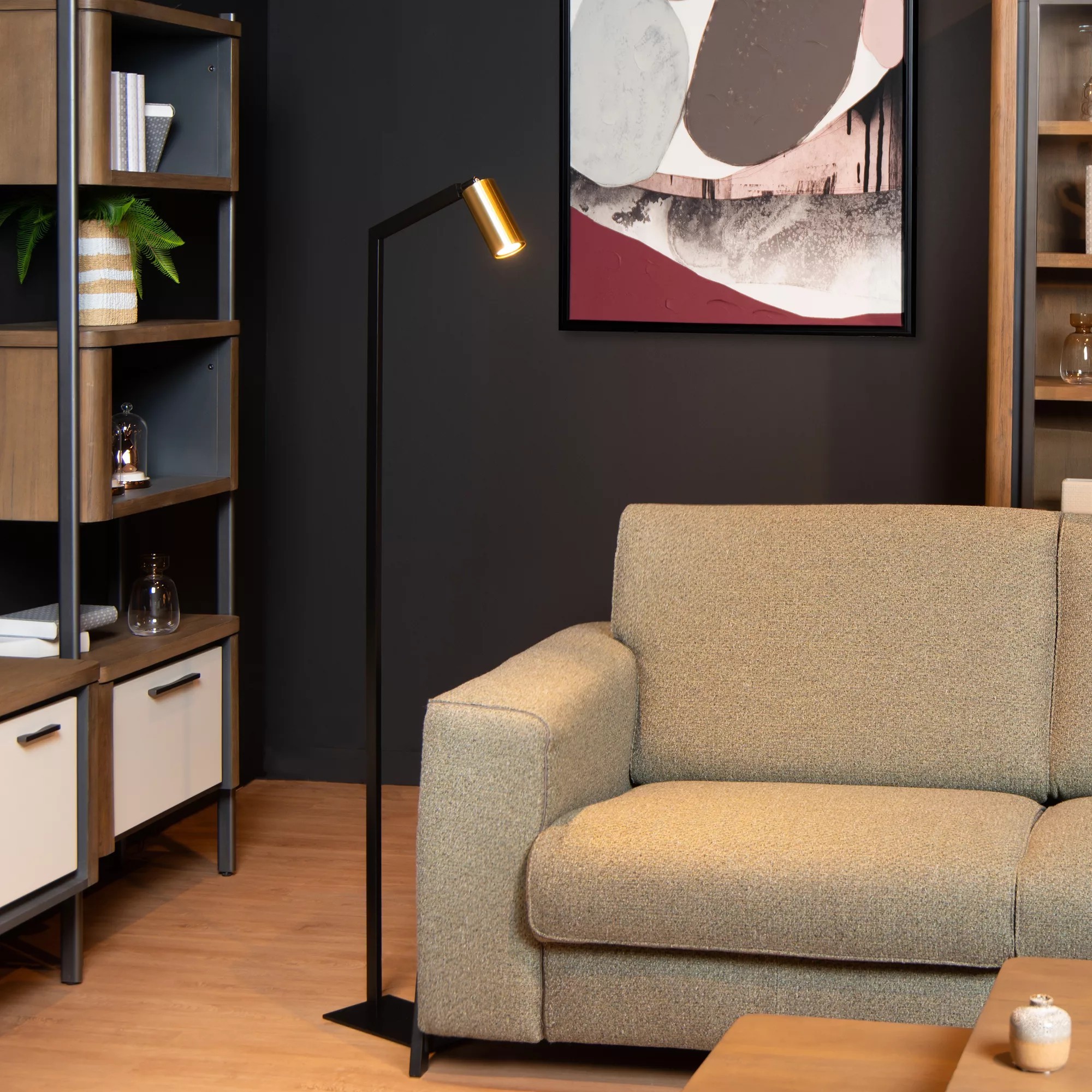 Lucide Sybil - lampadaire - x 148,5 cm - noir et or mat/laiton