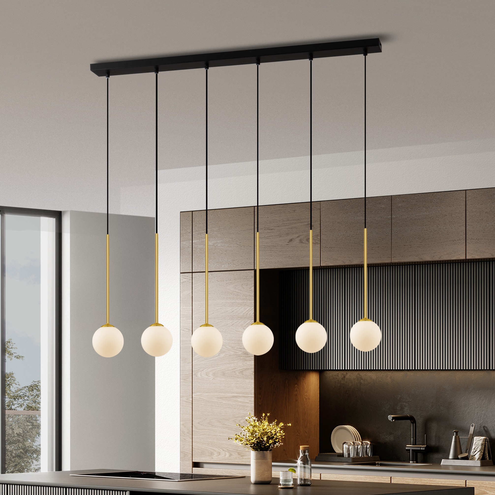 Nova Luce Savoy - lampe suspendue - x - satin doré, noir mat et blanc opale