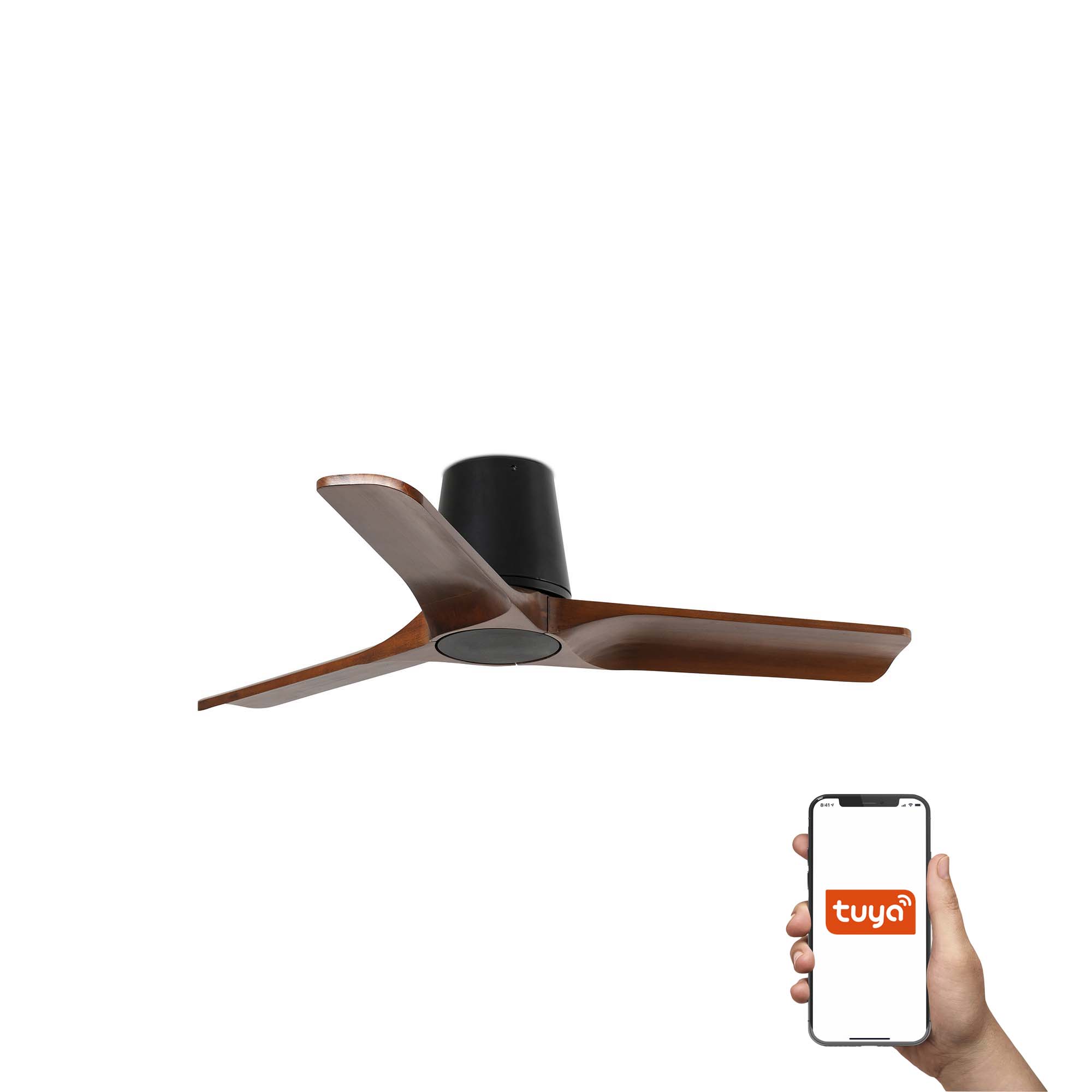 Faro Heywood Tub S Tuya Smart - ventilateur de plafond - Ø - noir mat et noyer foncé