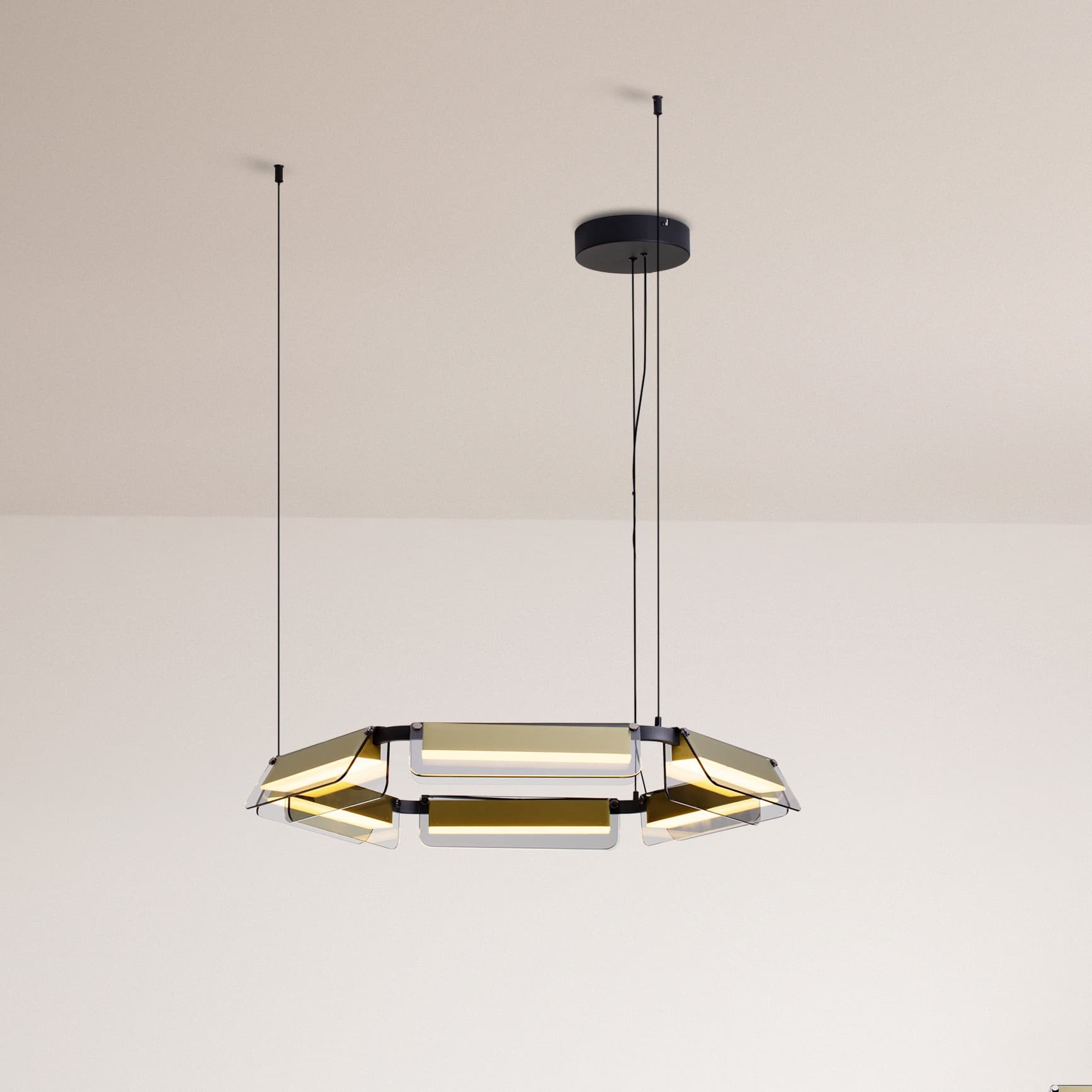 Nova Luce Apnea - lampe suspendue - Ø cm - 39W dimmable LED inclus - noir sablé, or et gris