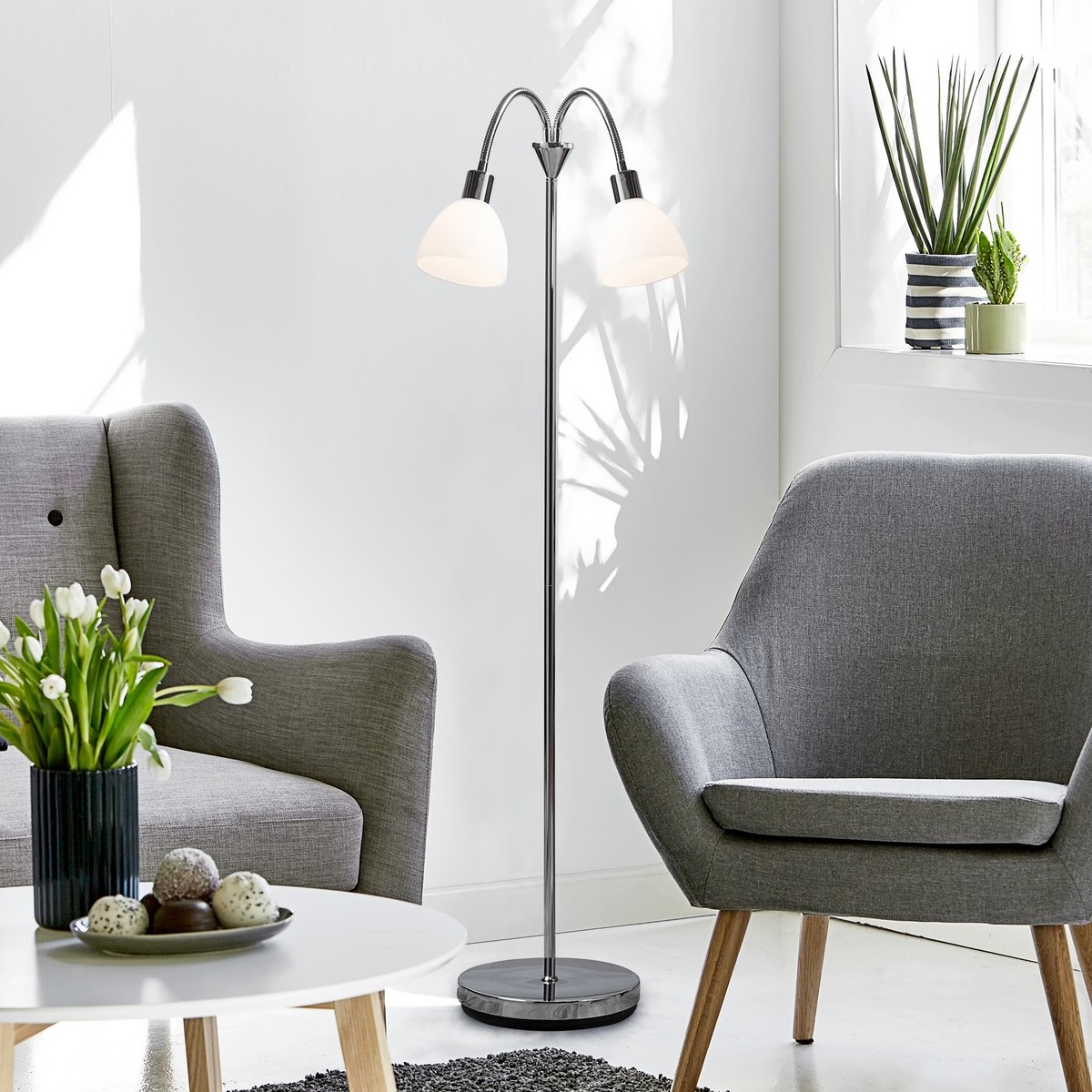 Nordlux Ray 12 - lampadaire - - chrome et blanc opale
