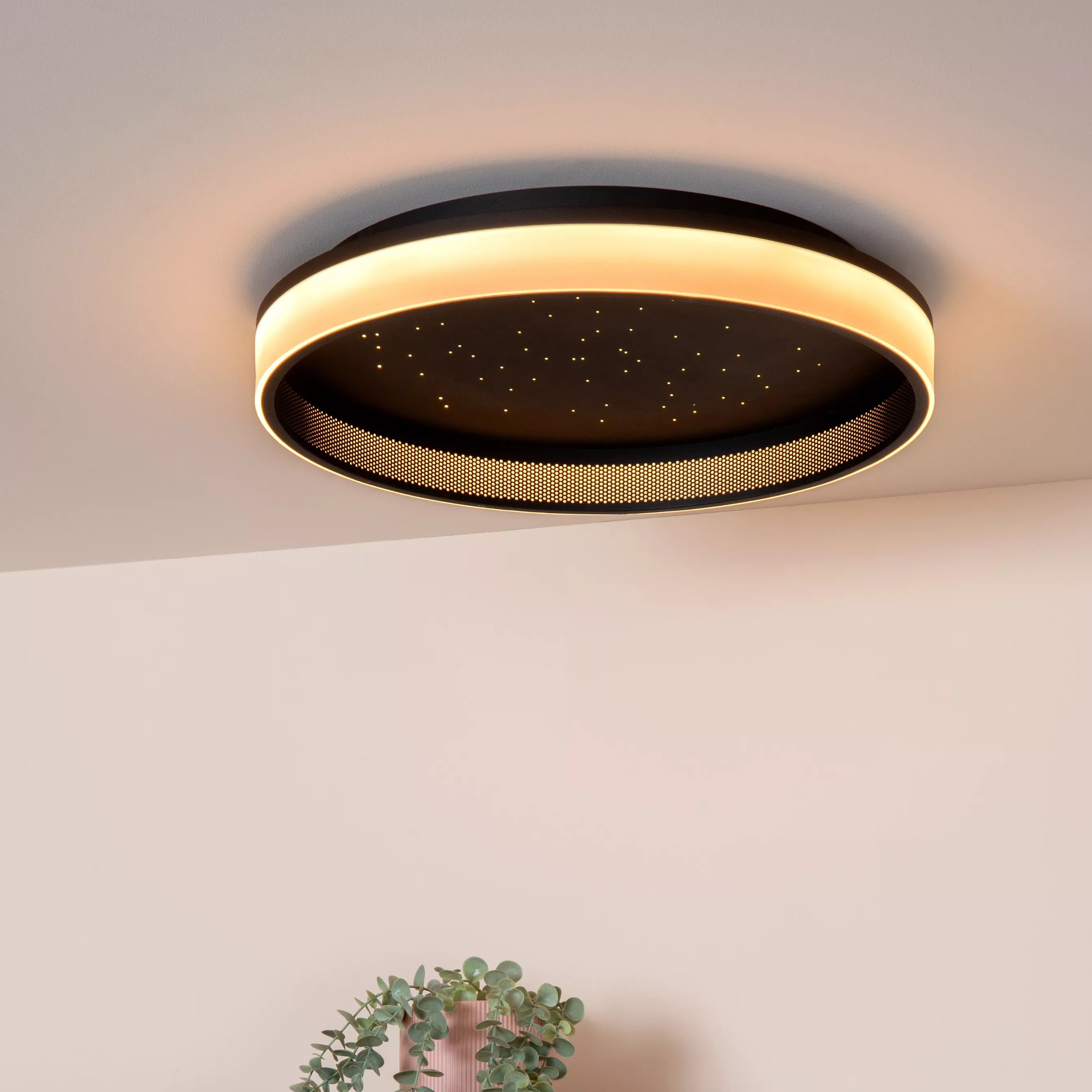 Lucide Estreja - plafonnier avec télécommande - Ø cm - 40W + 10W LED inclus - noir