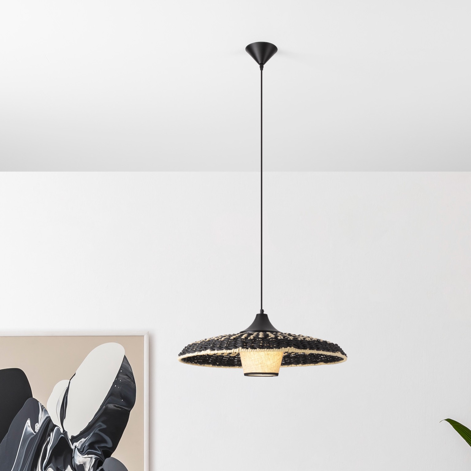 Nova Luce Capa - lampe suspendue - Ø cm - naturel et noir