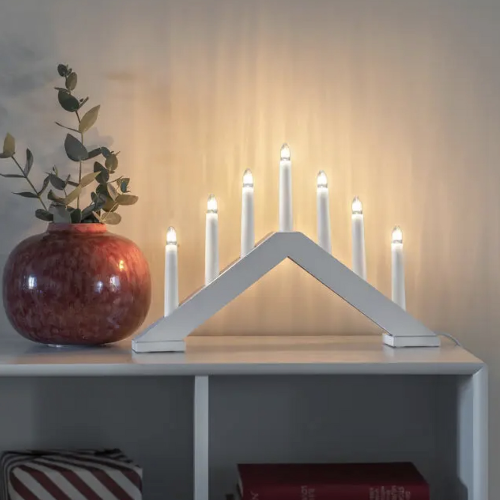 Konstsmide Lumières de Noël - bougeoir de Noël en bois - 40,5 x ,5 cm - beige mat