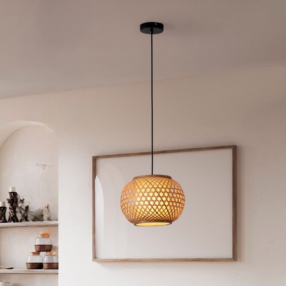 Nova Luce Asma - lampe suspendue - Ø cm - rotin et noir sablé
