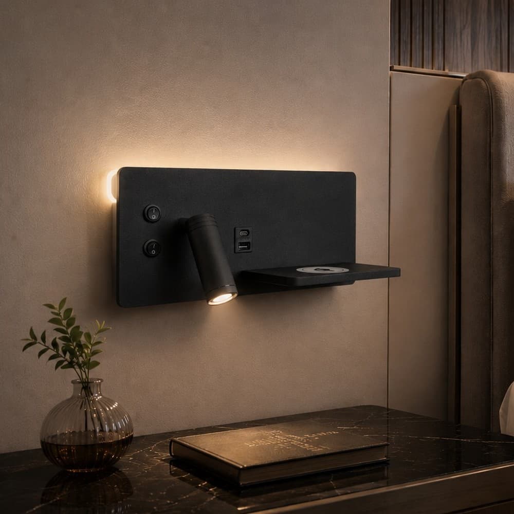 Artdelight WL Charge - lampe de chevet avec station de recharge sans fil et port USB - 8 x 30 x 12 cm - LED 3W + 3W inclus - noir