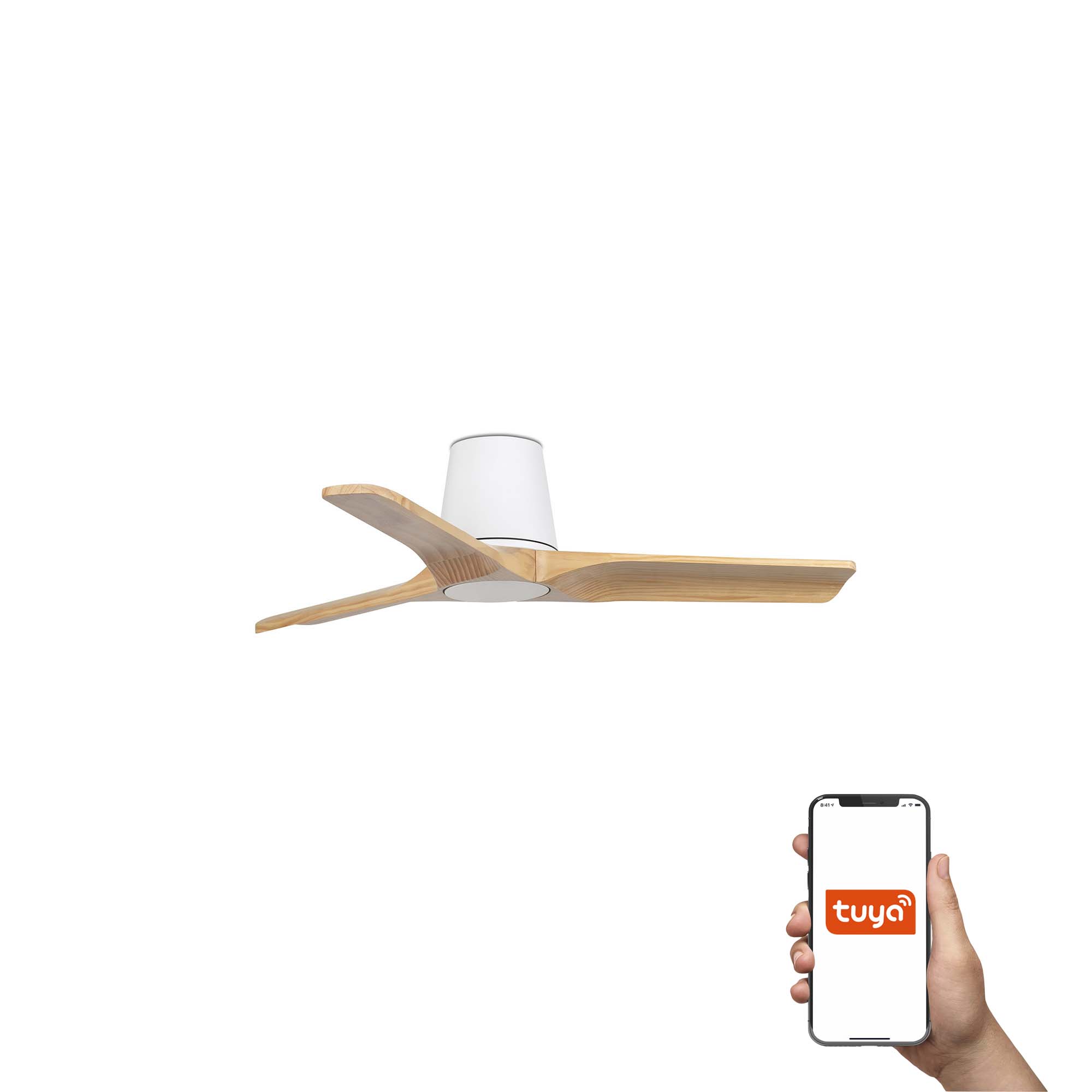 Faro Heywood Tub S Tuya Smart - ventilateur de plafond - Ø - blanc mat et pino