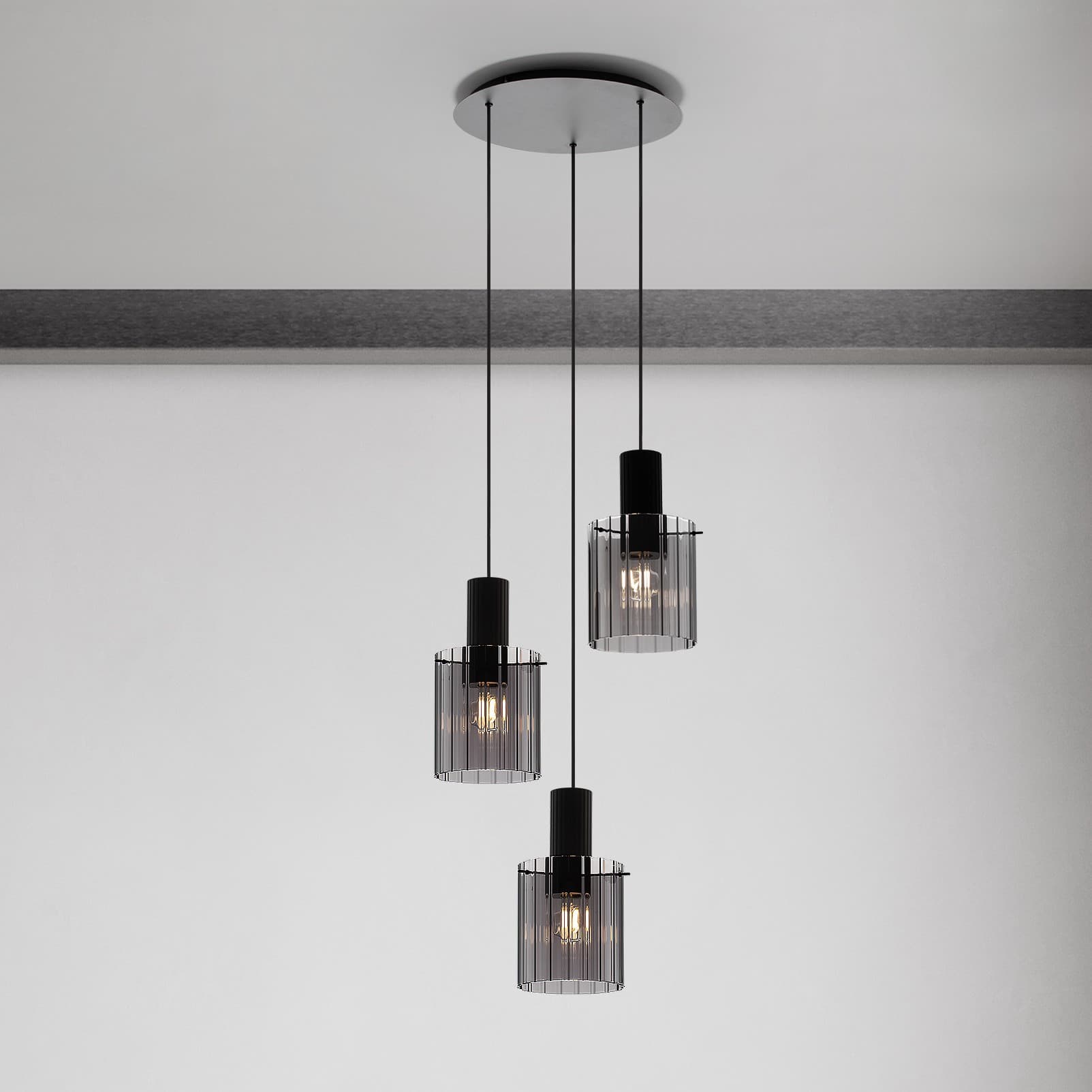 Nova Luce Mirbi - lampe suspendue - Ø cm - noir sablé et verre fumé