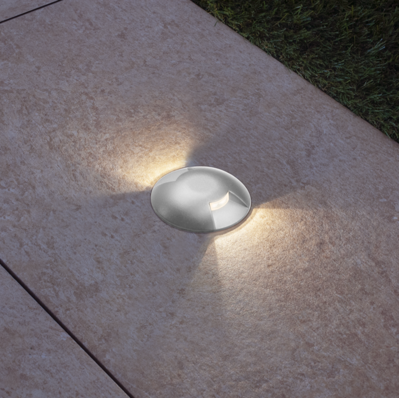 Century Italia Argo - spot au sol avec 2 fenêtres - Ø 5,8 x 6,5 cm - 0,75W LED inclus - 4000K - IP67 - gris