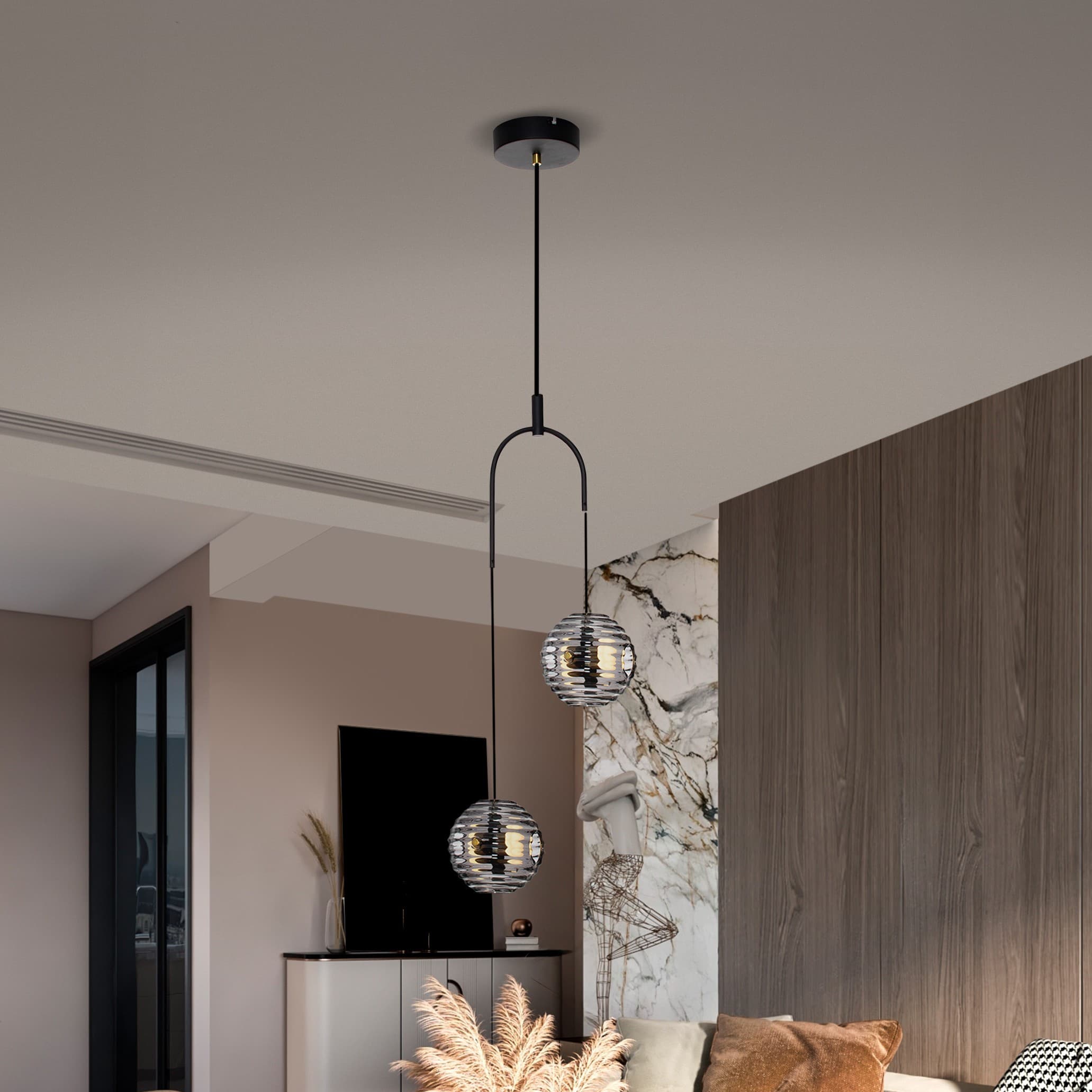 Nova Luce Las - lampe suspendue - Ø cm - 20W LED inclus - noir sablé, or et gris fumé