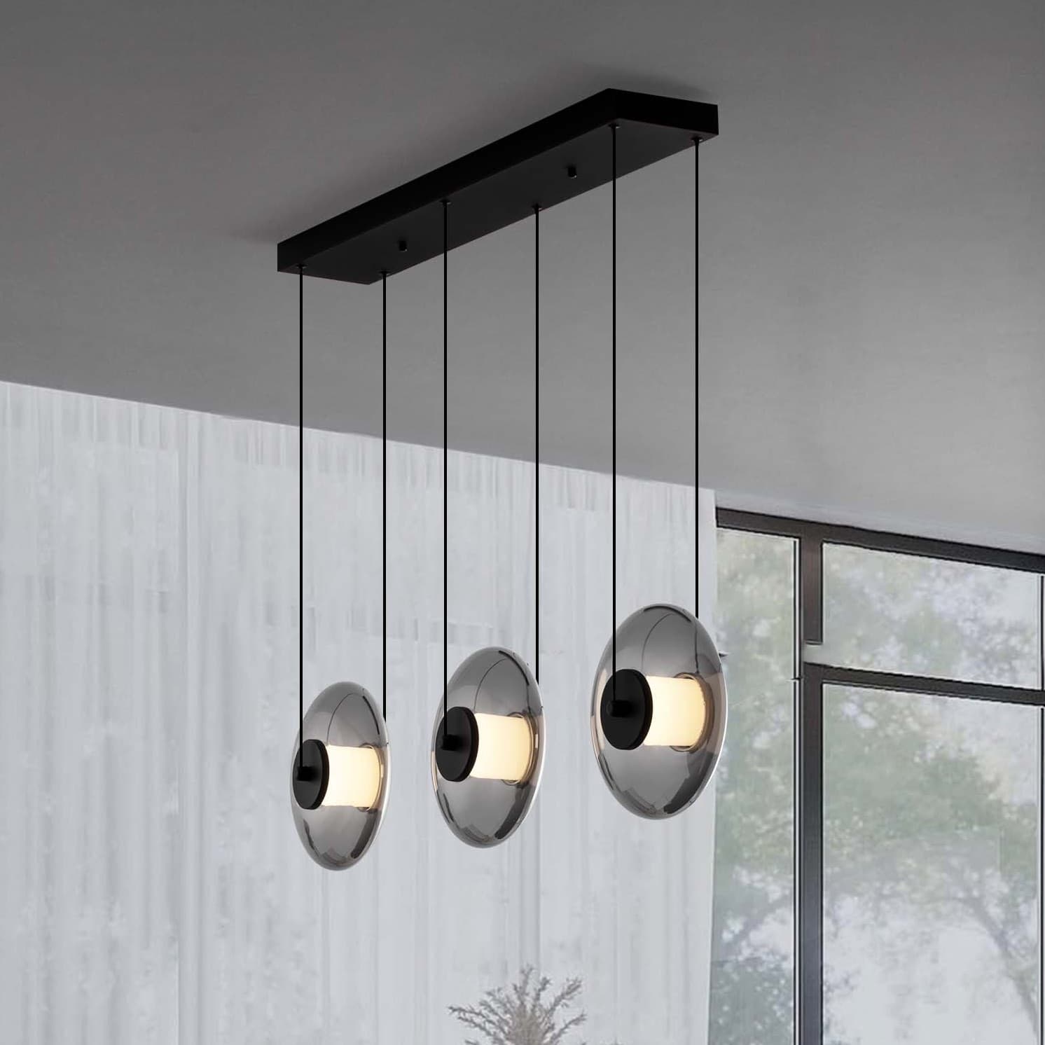 Nova Luce Ballet - lampe suspendue - x - 24W dimmable LED inclus - noir sablé et gris fumé