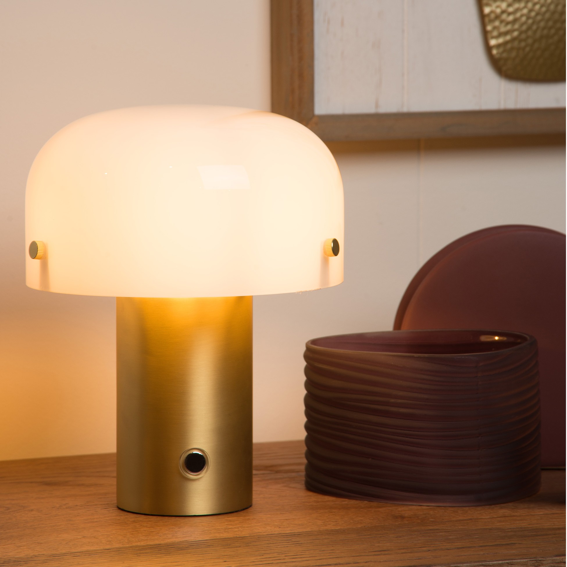 Lucide Timon - lampe à poser - Ø cm - 3 niveaux de gradation - or mat et opale