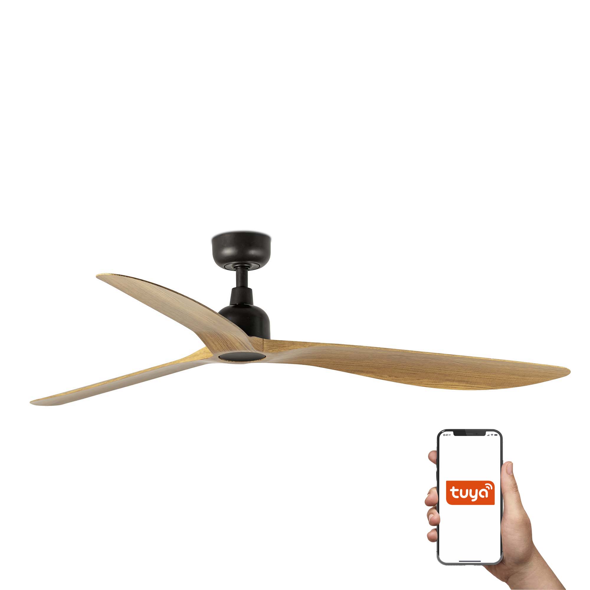 Faro Outwood L Tuya Smart - ventilateur de plafond - Ø - IP44 - marron foncé et chêne