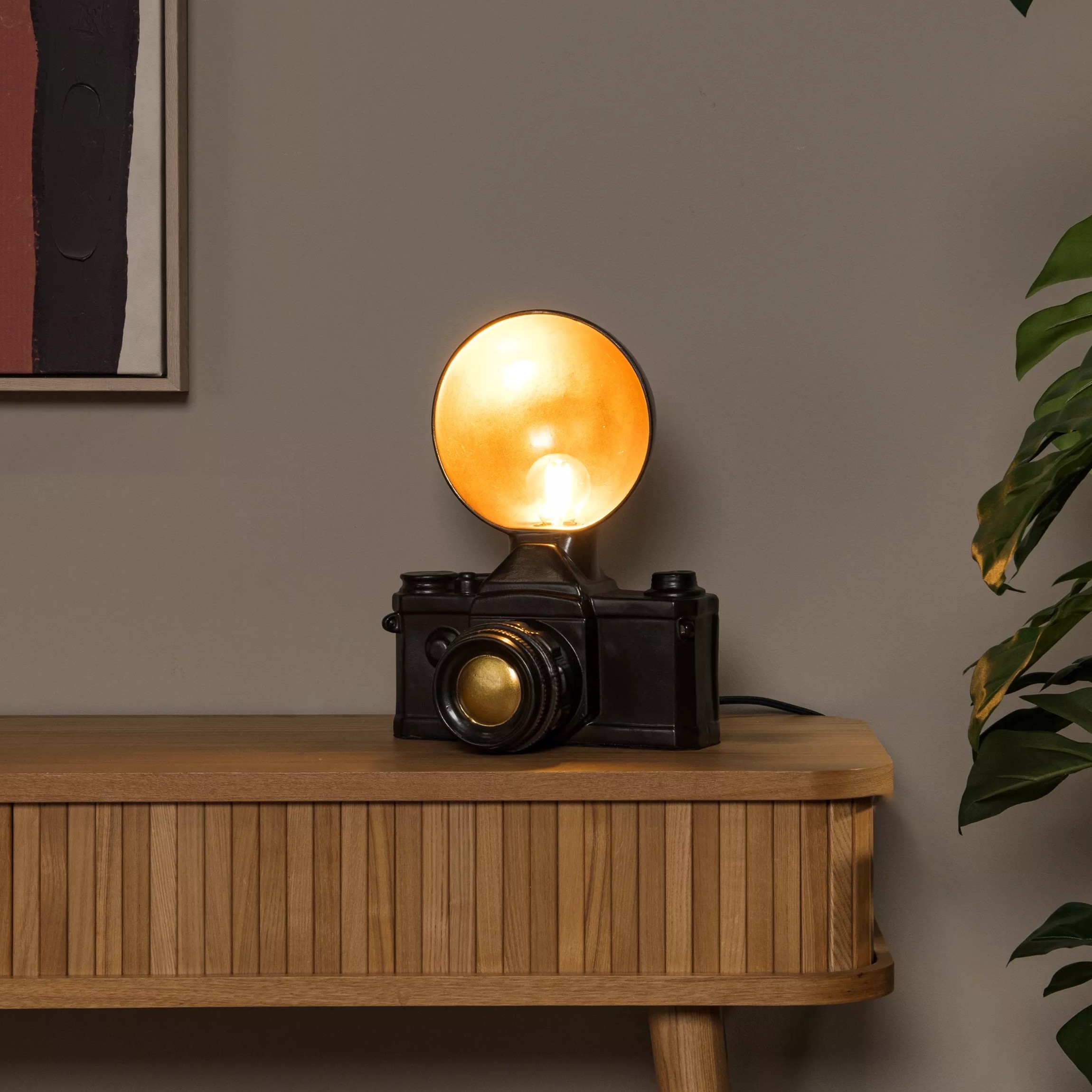 Lucide Extravaganza Camera - lampe à poser - 22,5 x cm - noir avec or