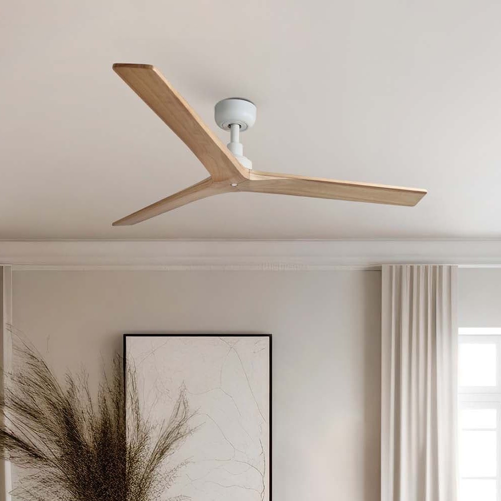 Faro Klim M - ventilateur de plafond - Ø 125 cm - blanc mat et pin