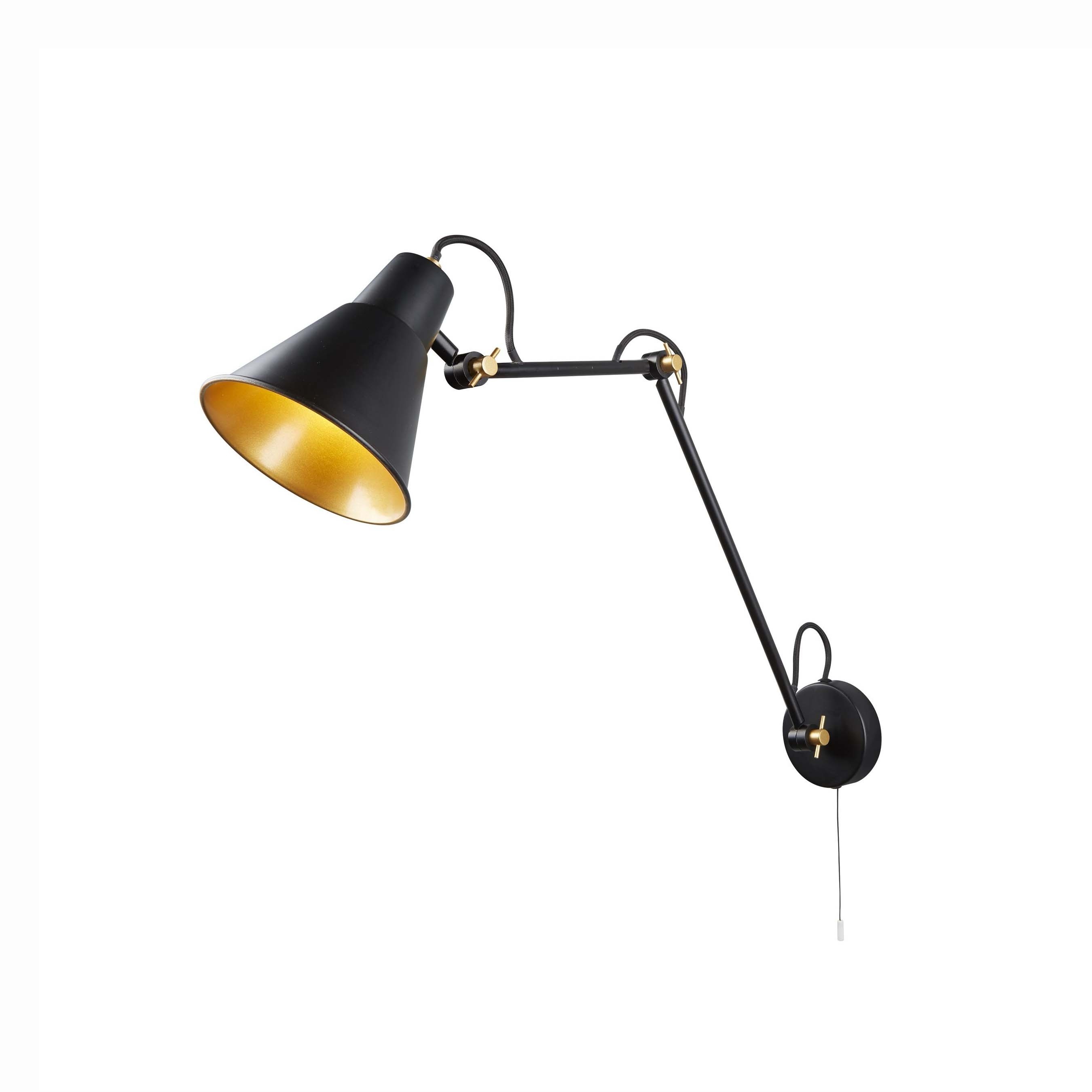 Searchlight Adjustable Wall Lights - applique murale avec interrupteur à tirette - cm - noir mat et or