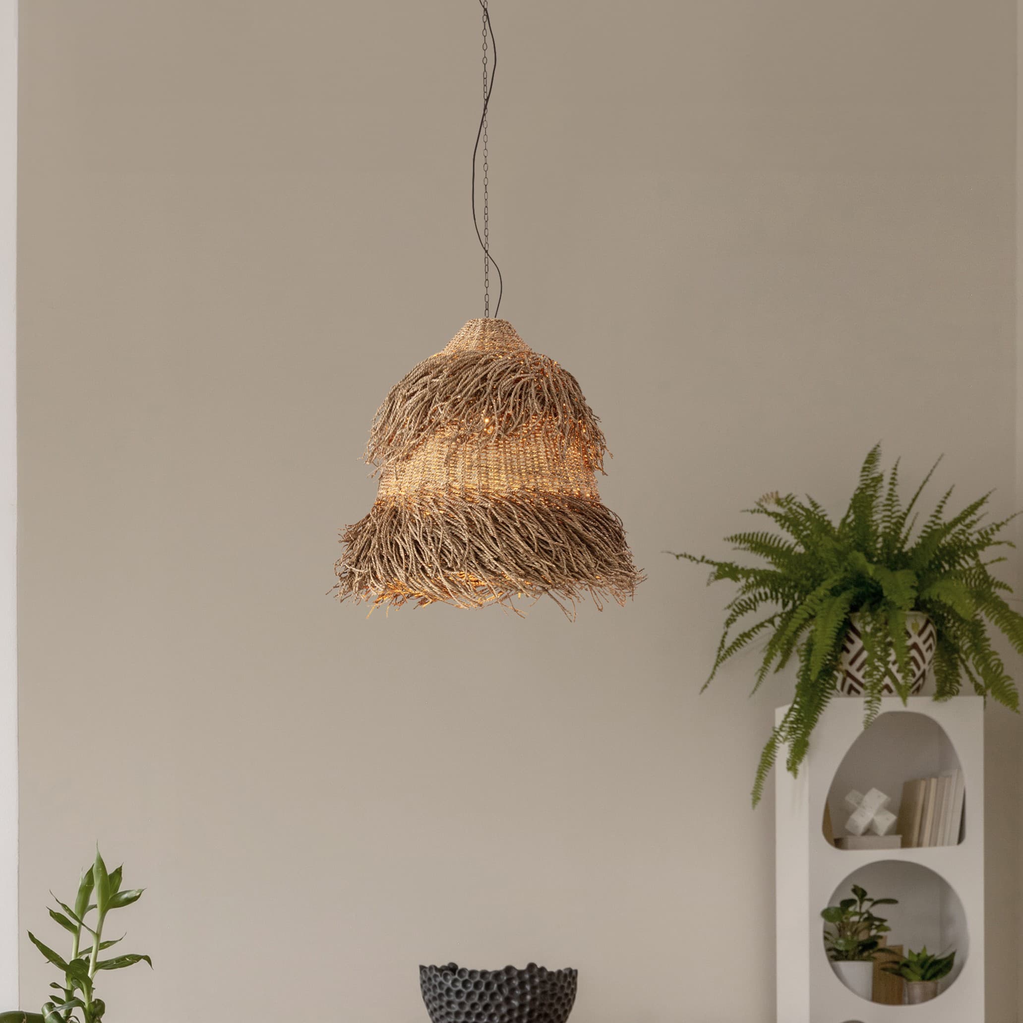 Nova Luce Hay - lampe suspendue - Ø cm - joncs de mer naturel et noir