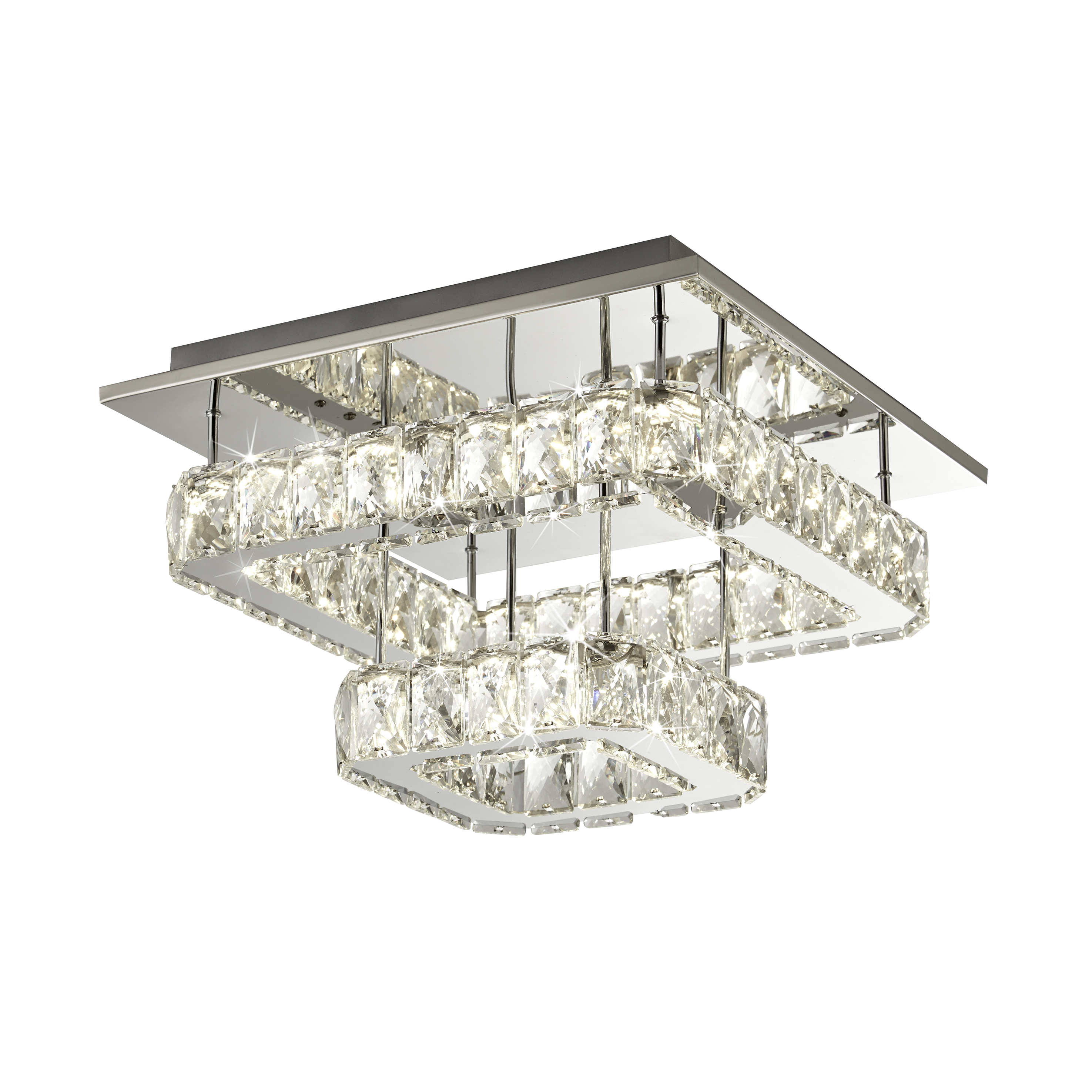 Searchlight Flush - plafonnier - 35,5 x 35,5 x 22,5 cm - 30W LED dimmable inclus - blanc et transparent