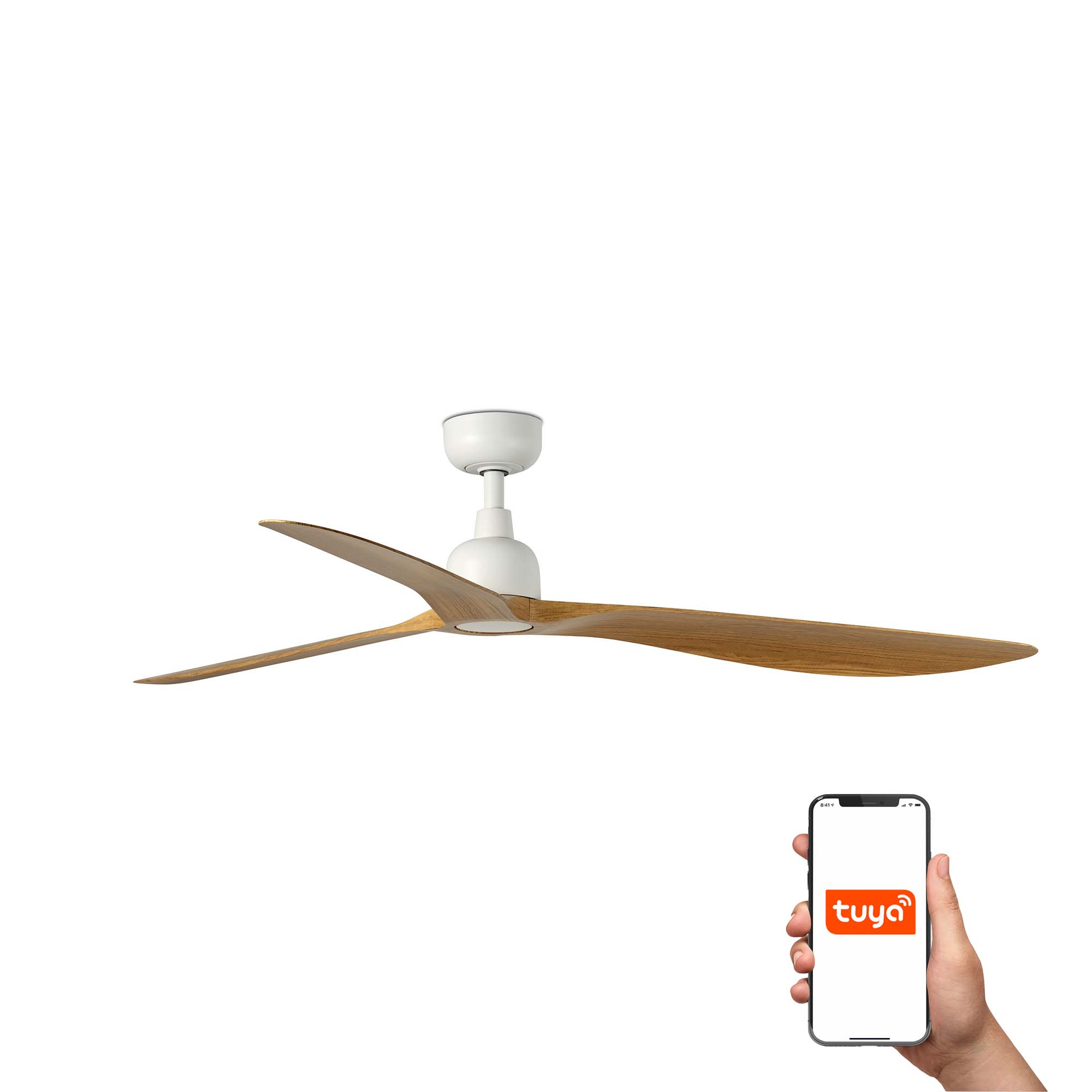 Faro Outwood L Tuya Smart - ventilateur de plafond - Ø - IP44 - blanc mat et chêne