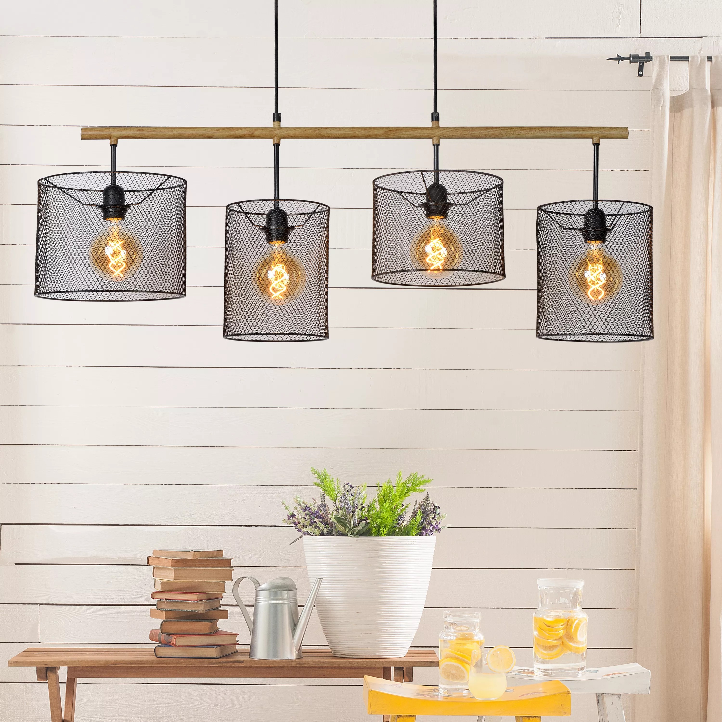 Lucide Baskett - lampe suspendue - x - noir et bois clair