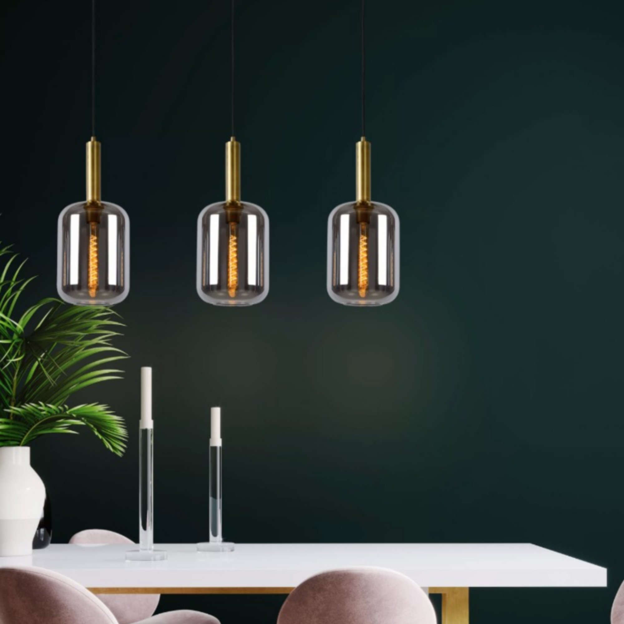 Lucide Joanet - lampe suspendue - x - verre fumé et laiton