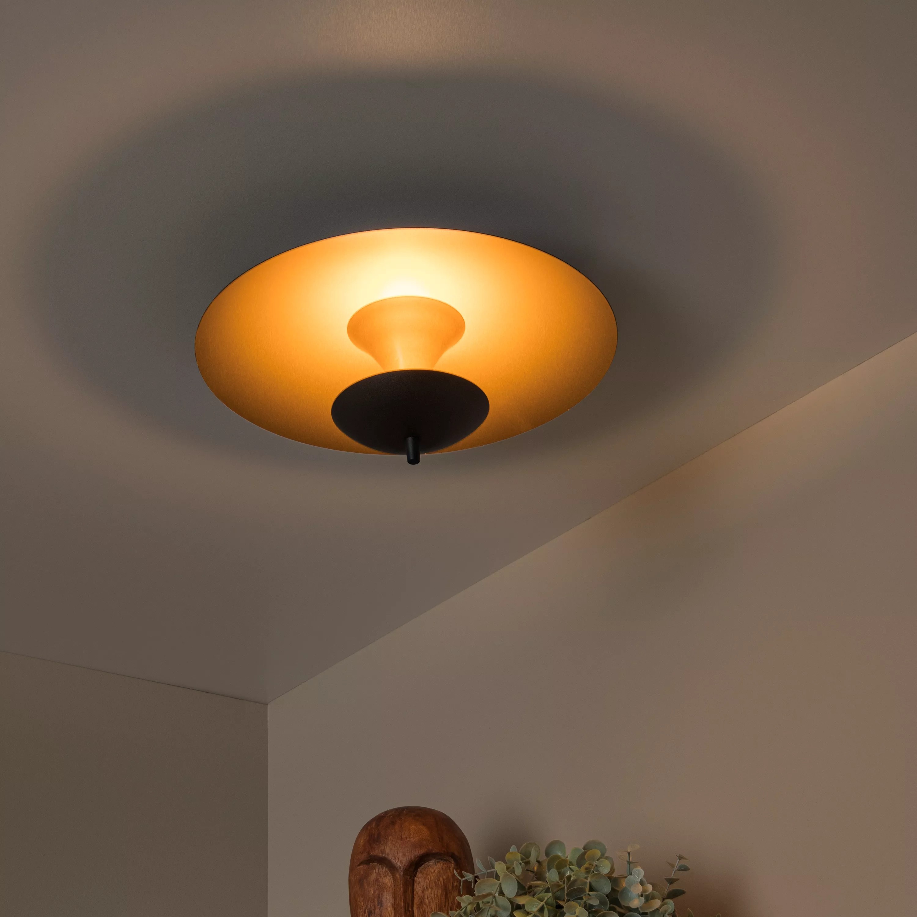 Lucide Vulcan - plafonnier - Ø ,4 cm - 9W LED dimmable inclus - noir et laiton