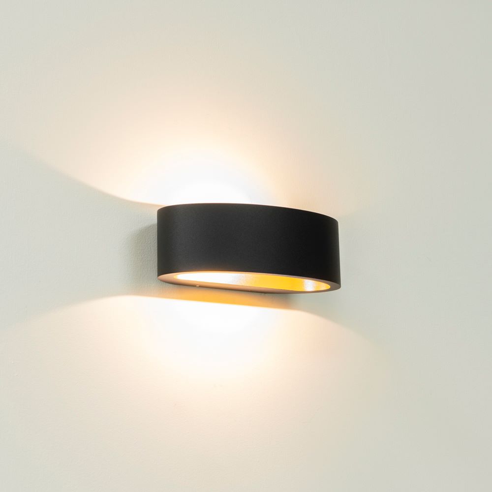 Artdelight Sharp - applique murale - x 7 cm - 7,2W LED dimmable inclus - IP65 - noir et or mat