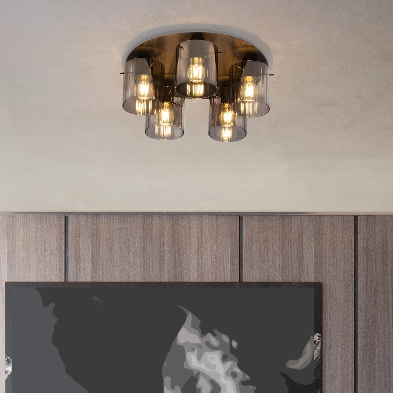 Nova Luce Mirbi - plafonnier - Ø cm - noir sablé et verre fumé