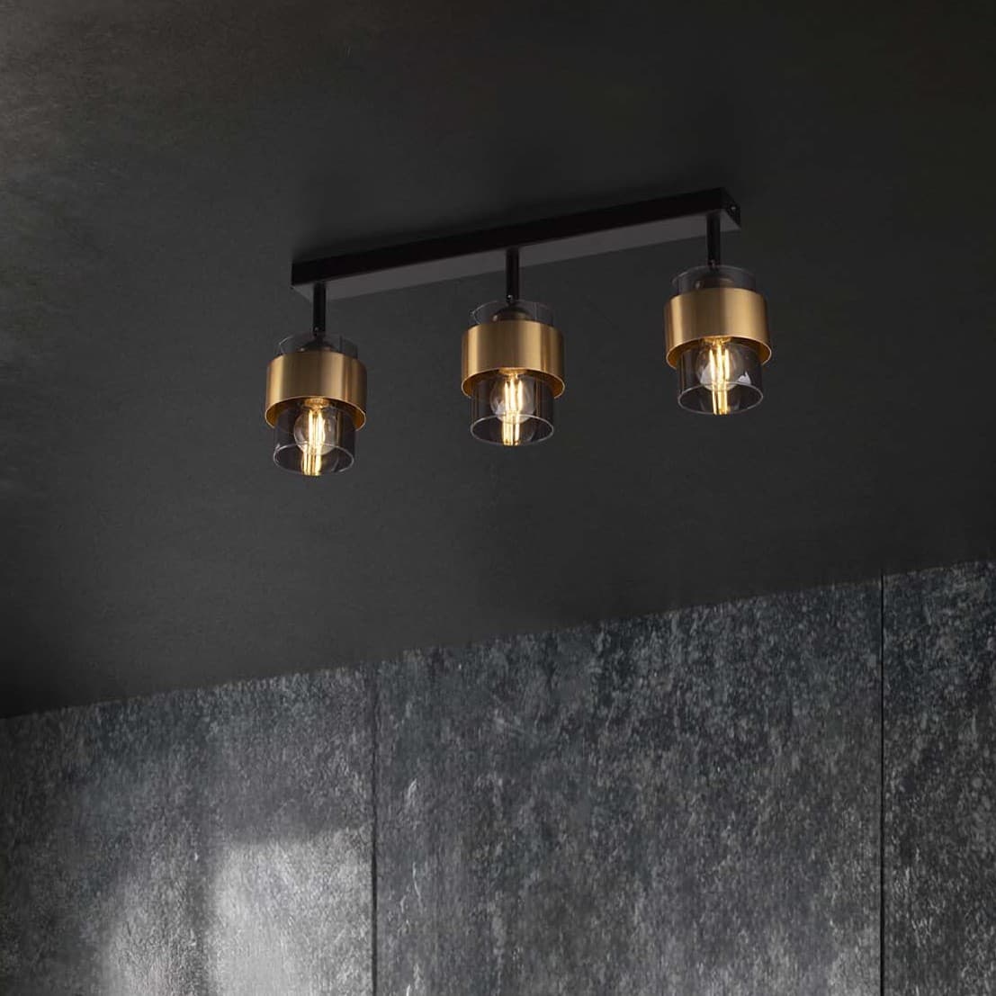 Nova Luce Sianna - plafonnier - x - verre fumé, noir sablé et laiton doré
