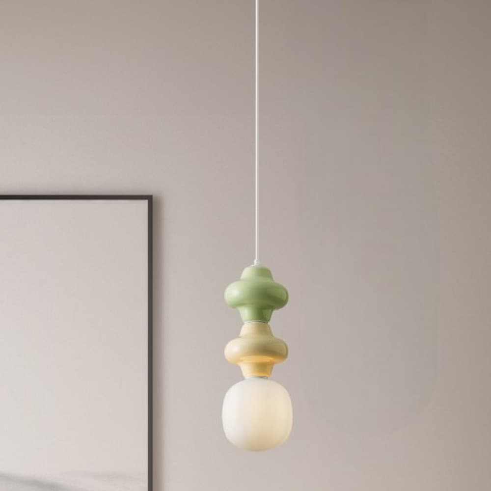 Nova Luce Clio - lampe suspendue - Ø cm - vert, jaune, blanc et verre opale