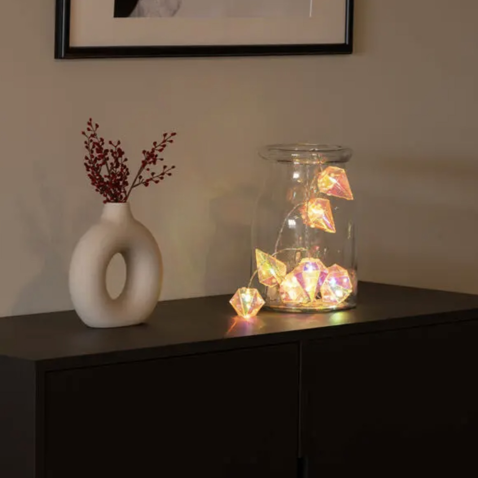 Konstsmide éclairage de Noël - guirlande lumineuse décorative avec diamants fonctionnant sur batterie - - 10 ampoules LED incluses - multicolore